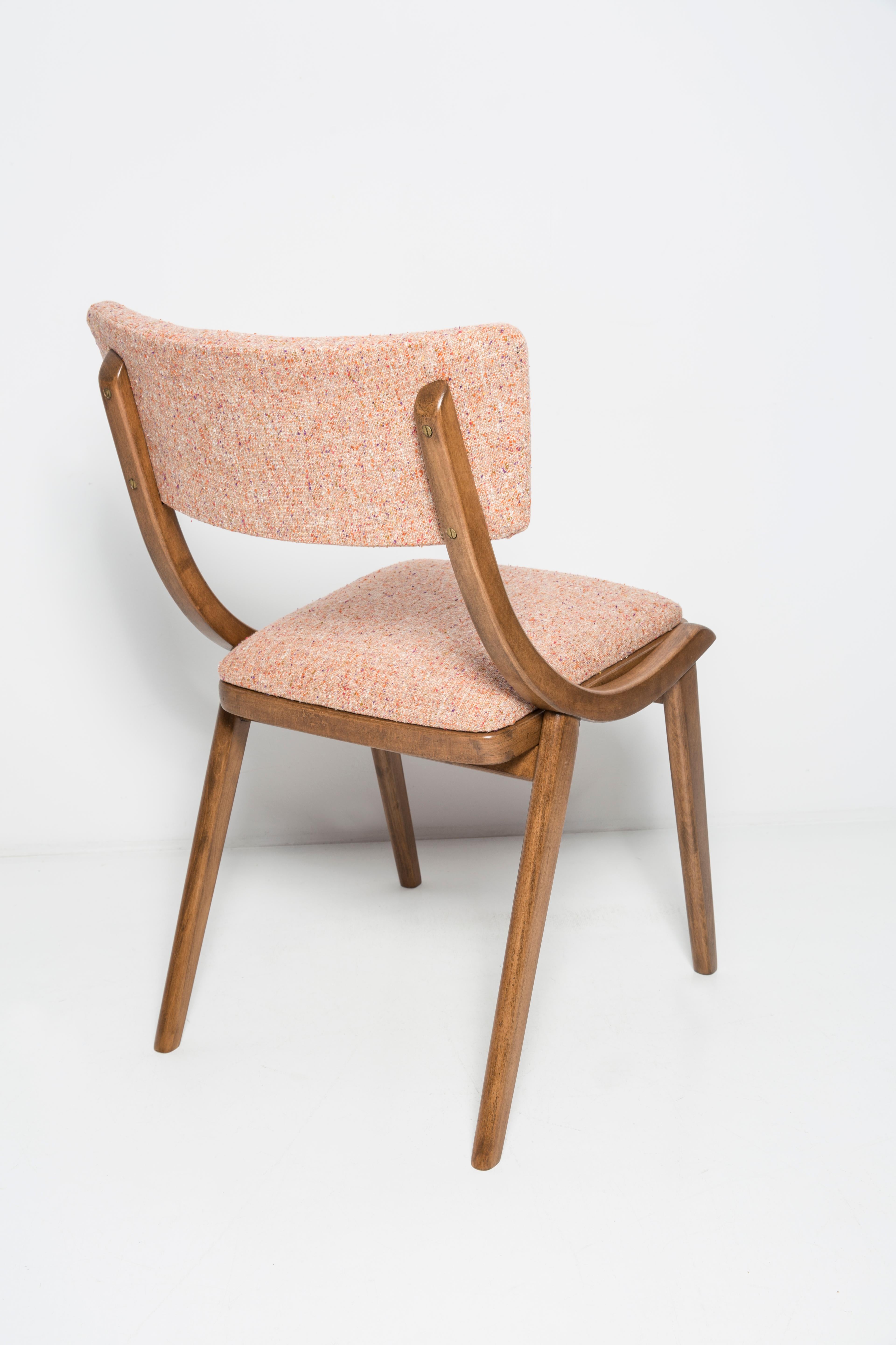 Polish Mid Century Modern Bumerang Chair, Peach Orange Wool, Poland, 1960s For Sale