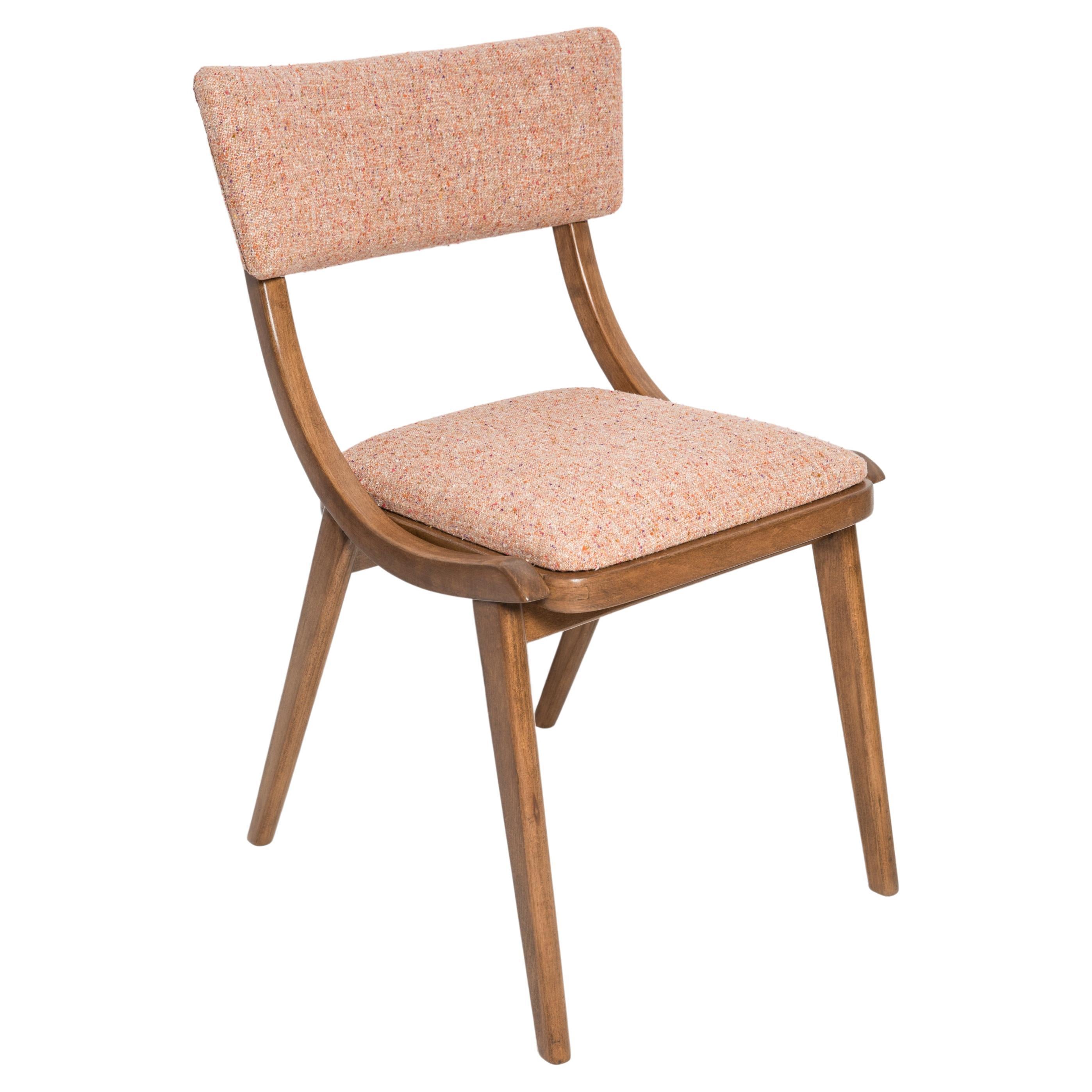 Mid Century Modern Bumerang Chair, Peach Orange Wool, Poland, 1960s For Sale
