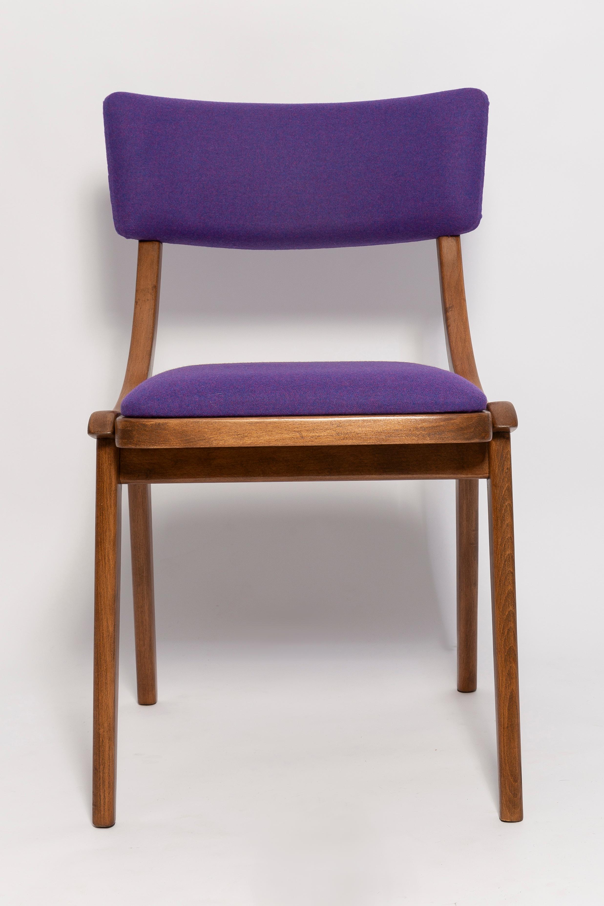 20th Century Mid Century Modern Bumerang Chair, Purple Violet Wool, Poland, 1960s For Sale