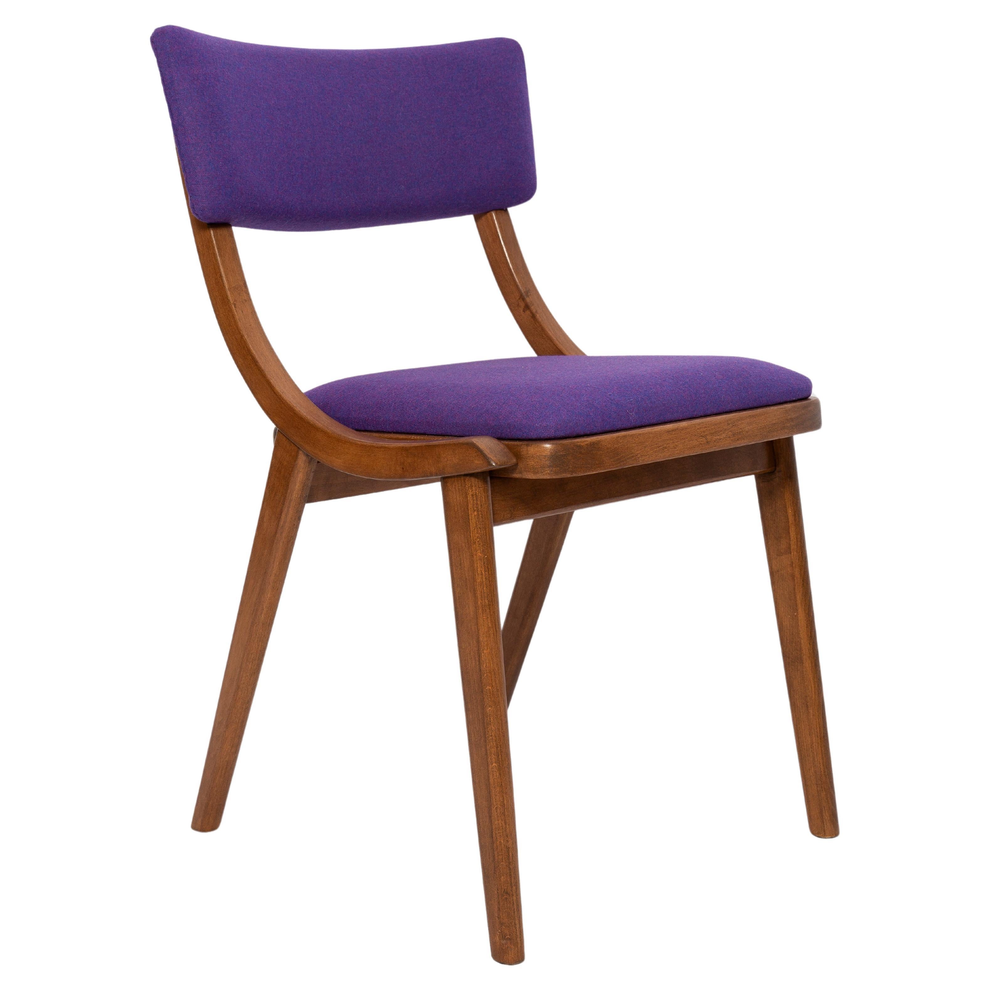 Mid Century Modern Bumerang Chair, Purple Violet Wool, Poland, 1960s For Sale