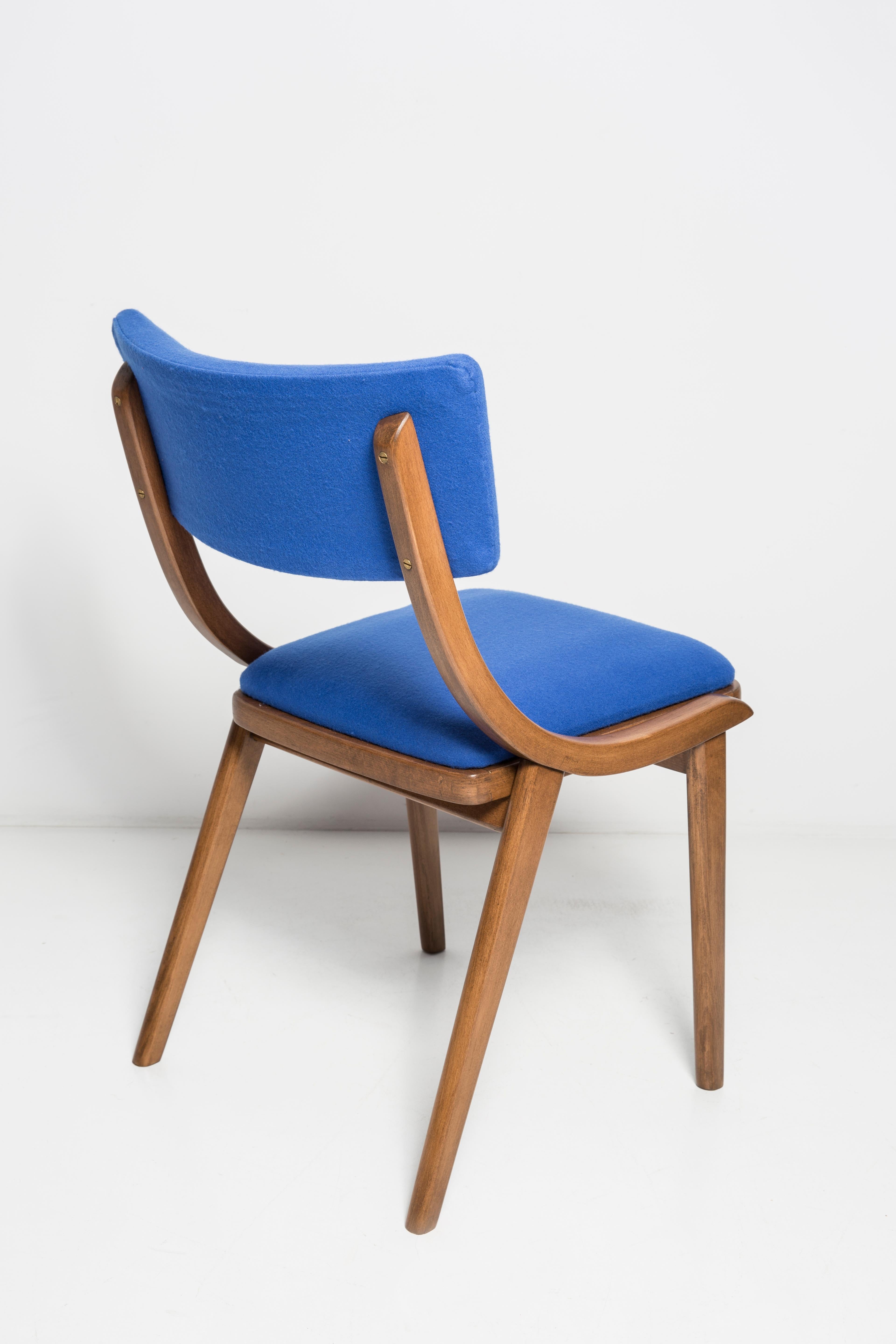 20th Century Mid Century Modern Bumerang Chair, Royal Blue Wool, Poland, 1960s For Sale