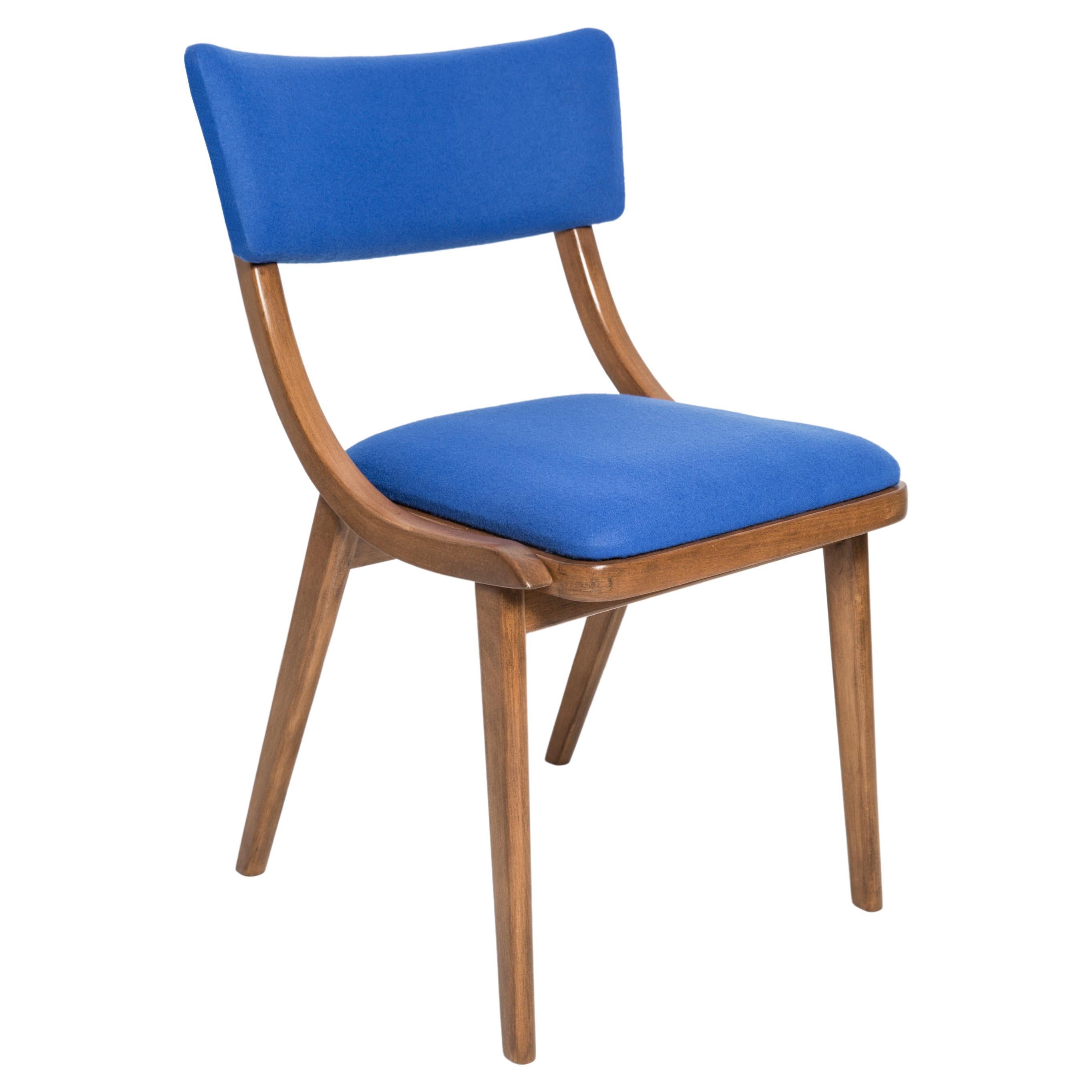 Mid Century Modern Bumerang Chair, Royal Blue Wool, Poland, 1960s For Sale