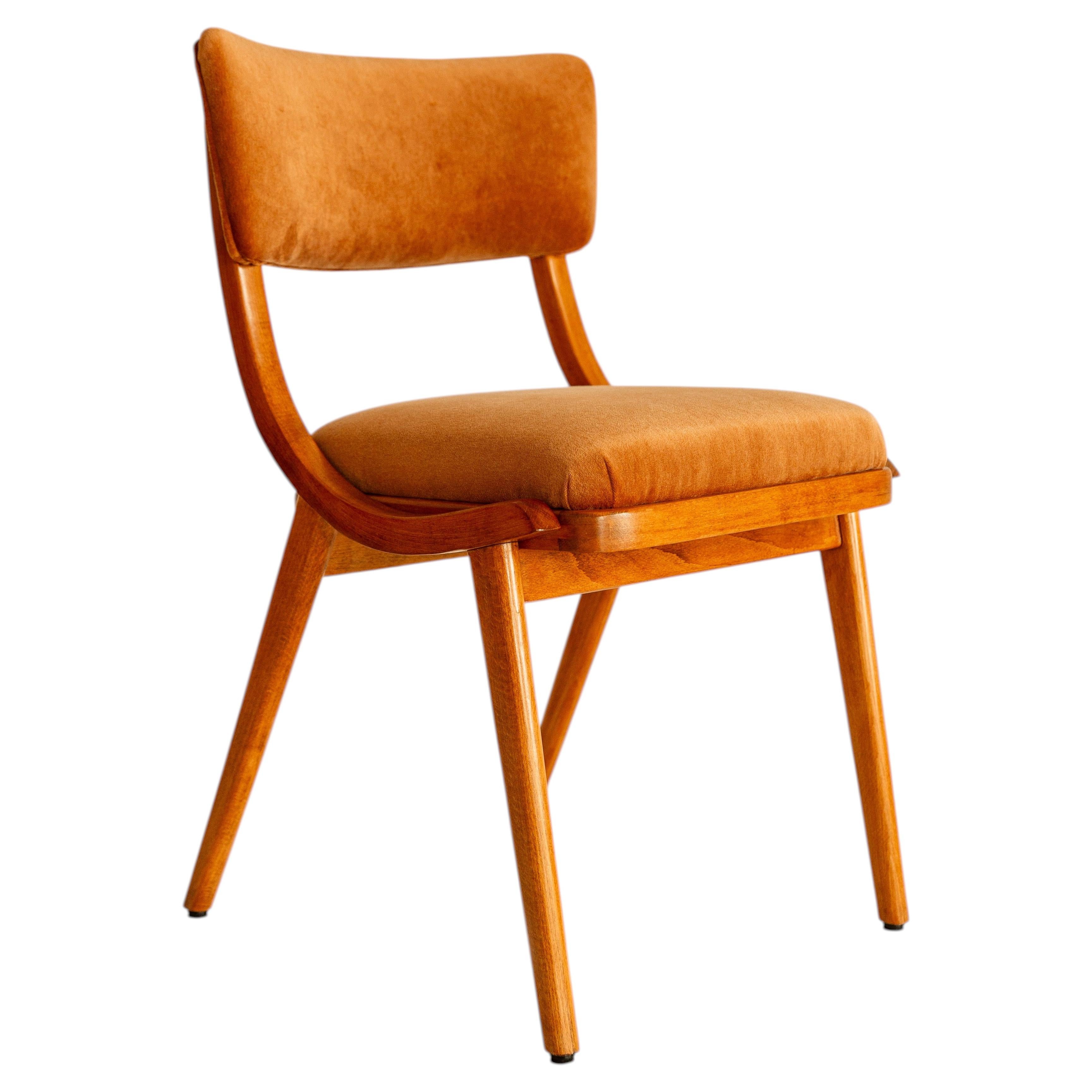 Mid Century Modern Bumerang Chair, Rust Velvet, Poland, 1960s