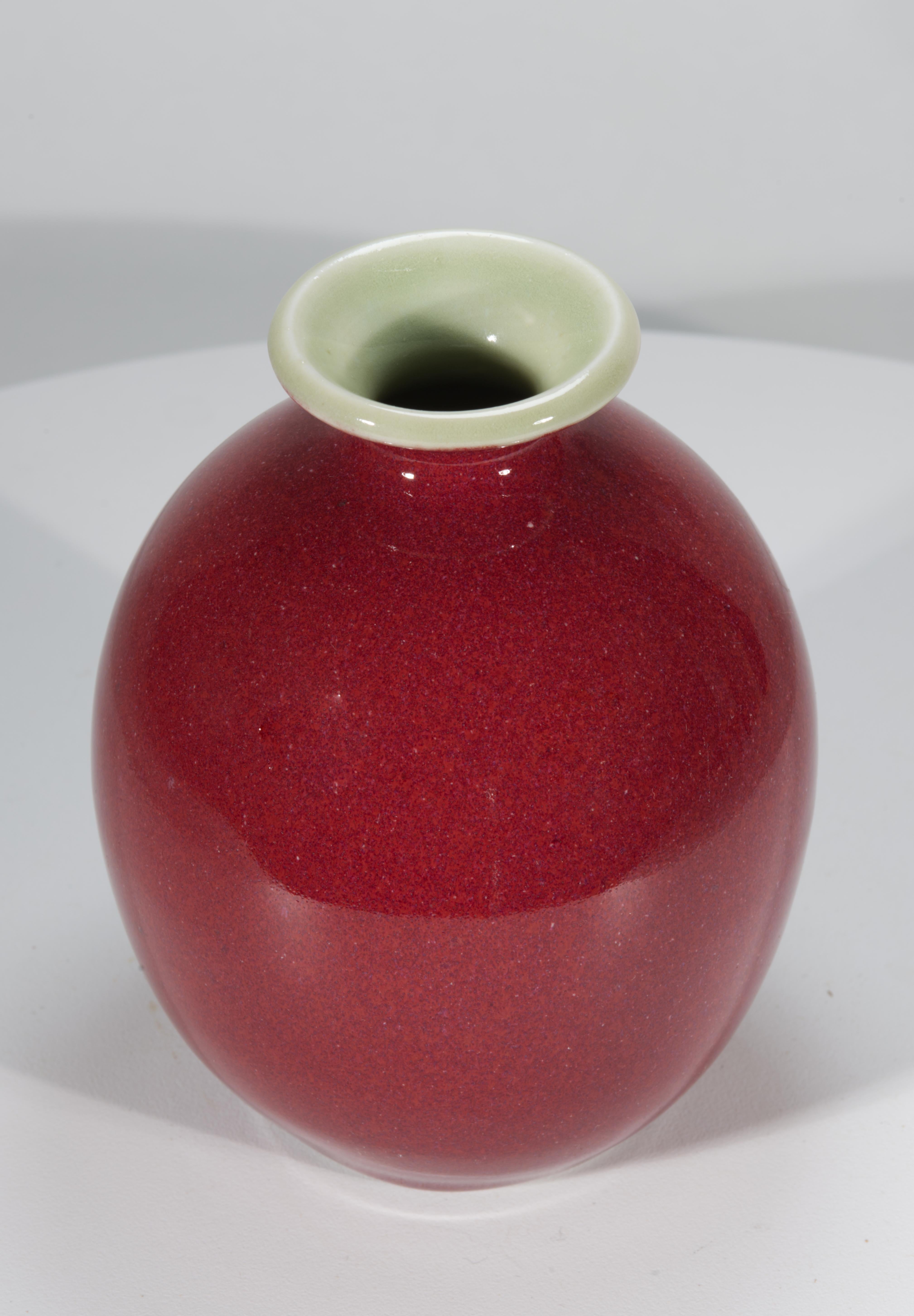 Italian Mid-Century Modern Burgundy Bordeaux Red Ceramic Vase, Italy For Sale