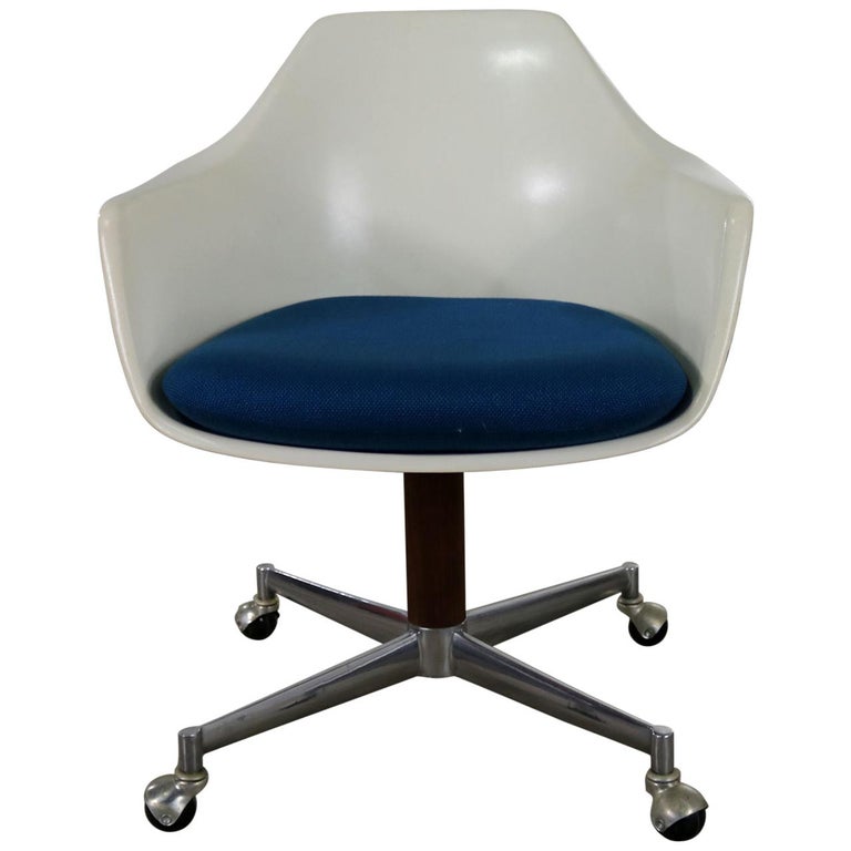 MidCentury Modern Burke Inc Fiberglass Shell Desk Armchair Rolling