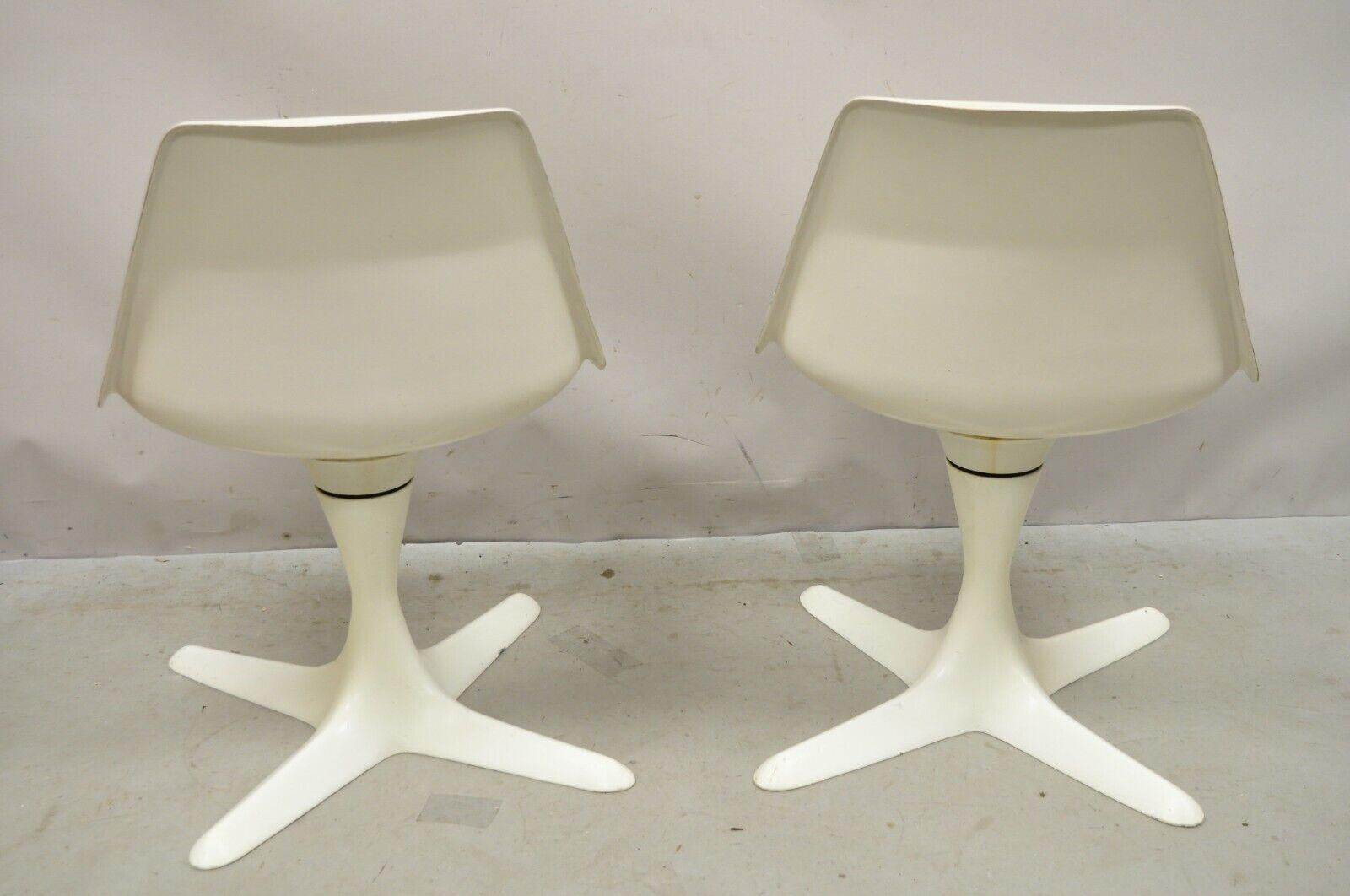 Mid Century Modern Burke Style Propeller Base Small White Swivel Chairs - a Pair 4