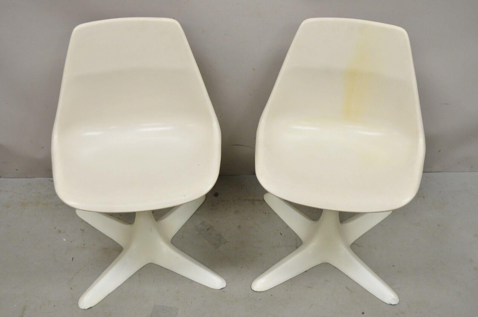 Mid Century Modern Burke Style Propeller Base Small White Swivel Chairs - a Pair 6