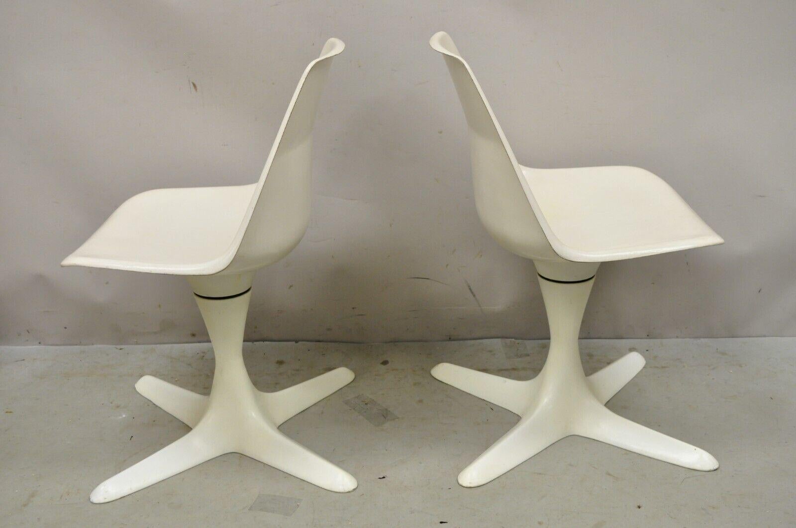20th Century Mid Century Modern Burke Style Propeller Base Small White Swivel Chairs - a Pair