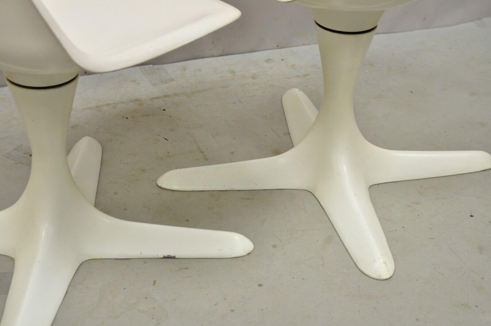 Metal Mid Century Modern Burke Style Propeller Base Small White Swivel Chairs - a Pair