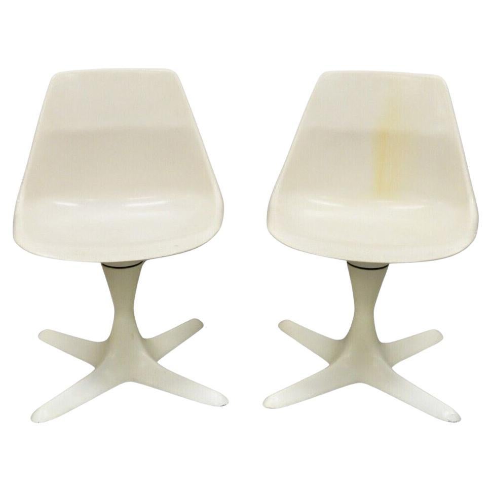 Mid Century Modern Burke Style Propeller Base Small White Swivel Chairs - a Pair