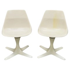 Mid Century Modern Burke Style Propeller Base Small White Swivel Chairs - a Pair