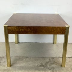 Mid-Century Modern Burl and Brass Game Table