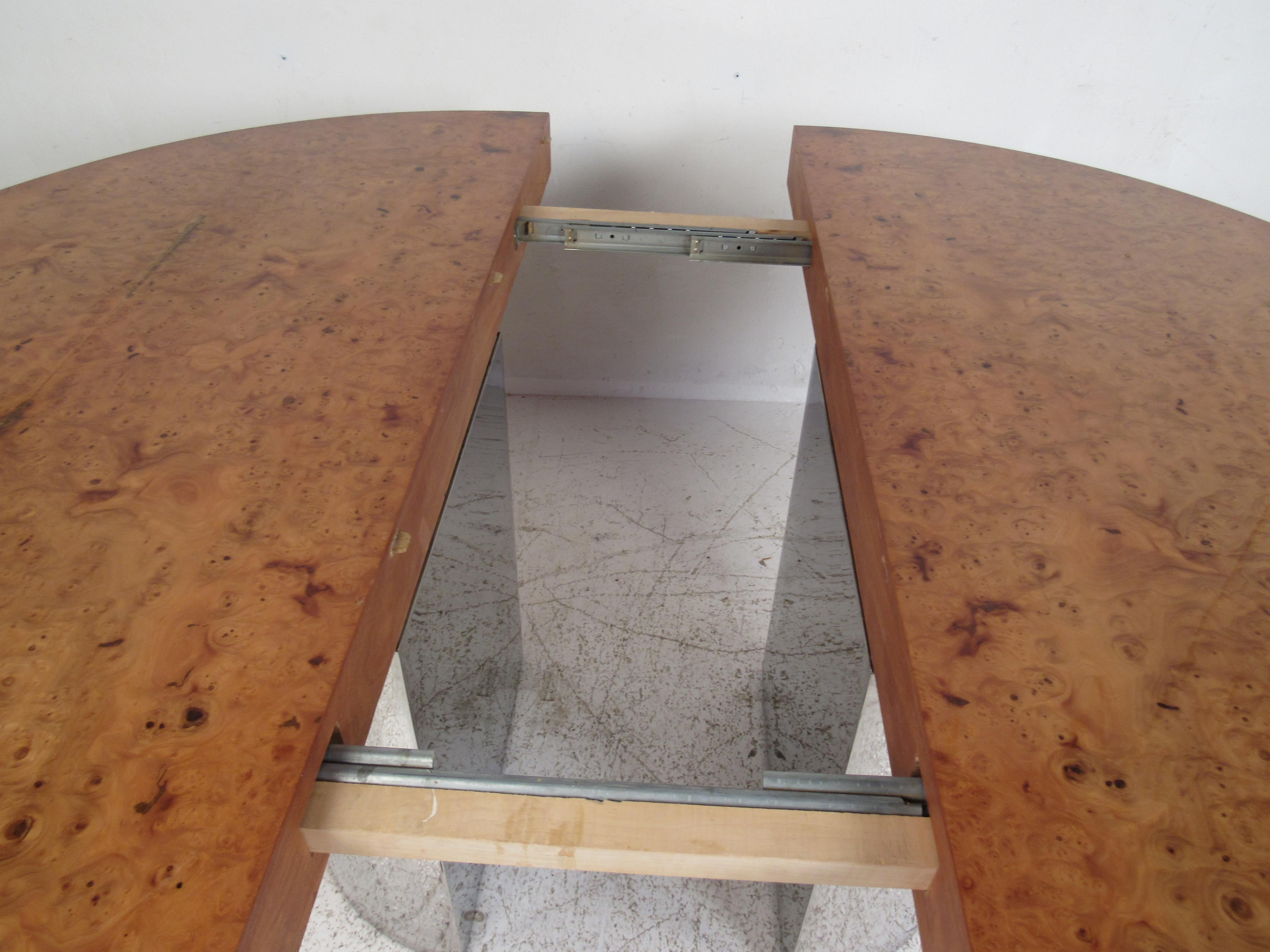 North American Mid-Century Modern Burl and Chrome Dining Table Attributed to Pace
