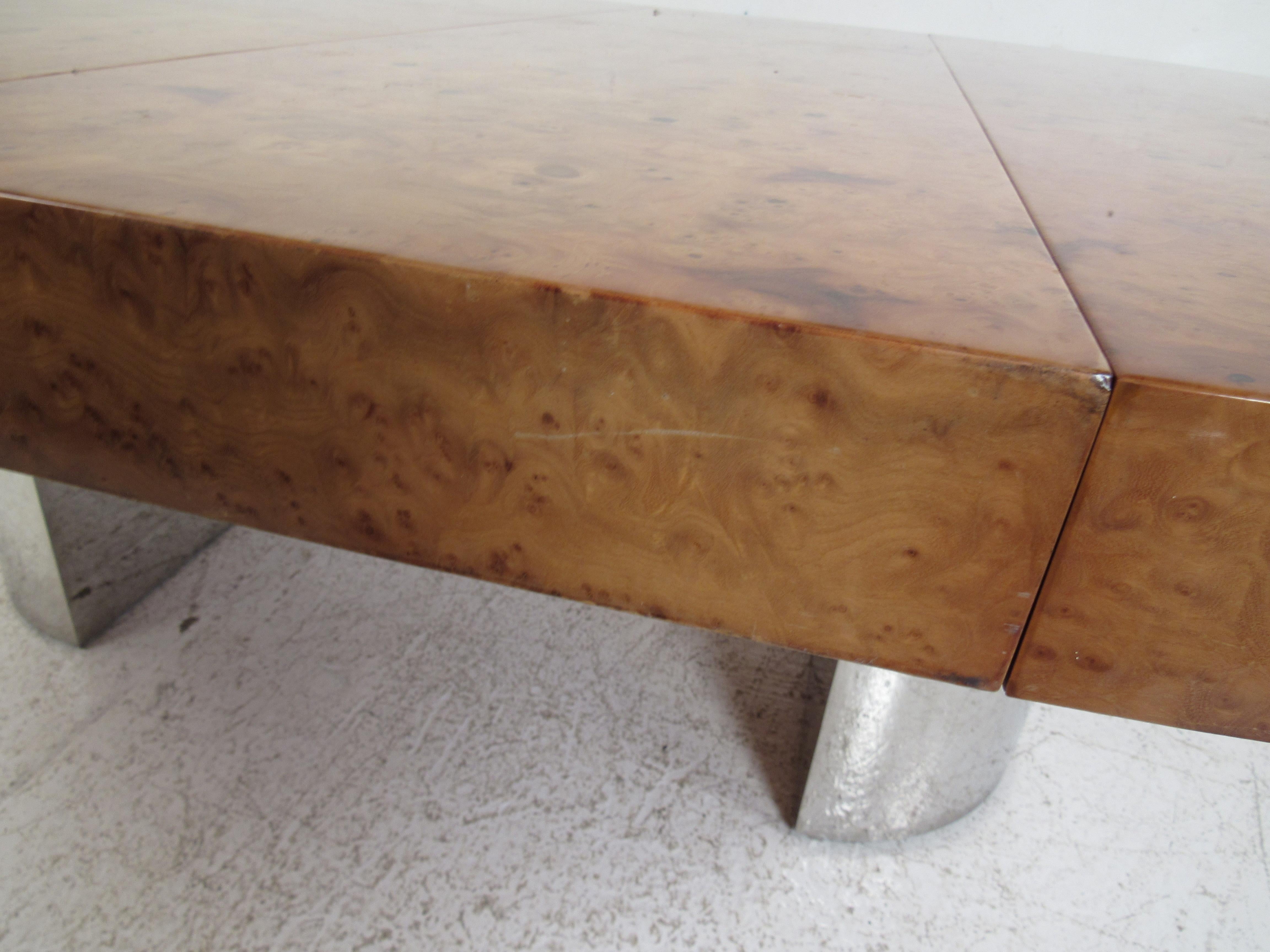 Mid-Century Modern Burl and Chrome Dining Table Attributed to Pace 4
