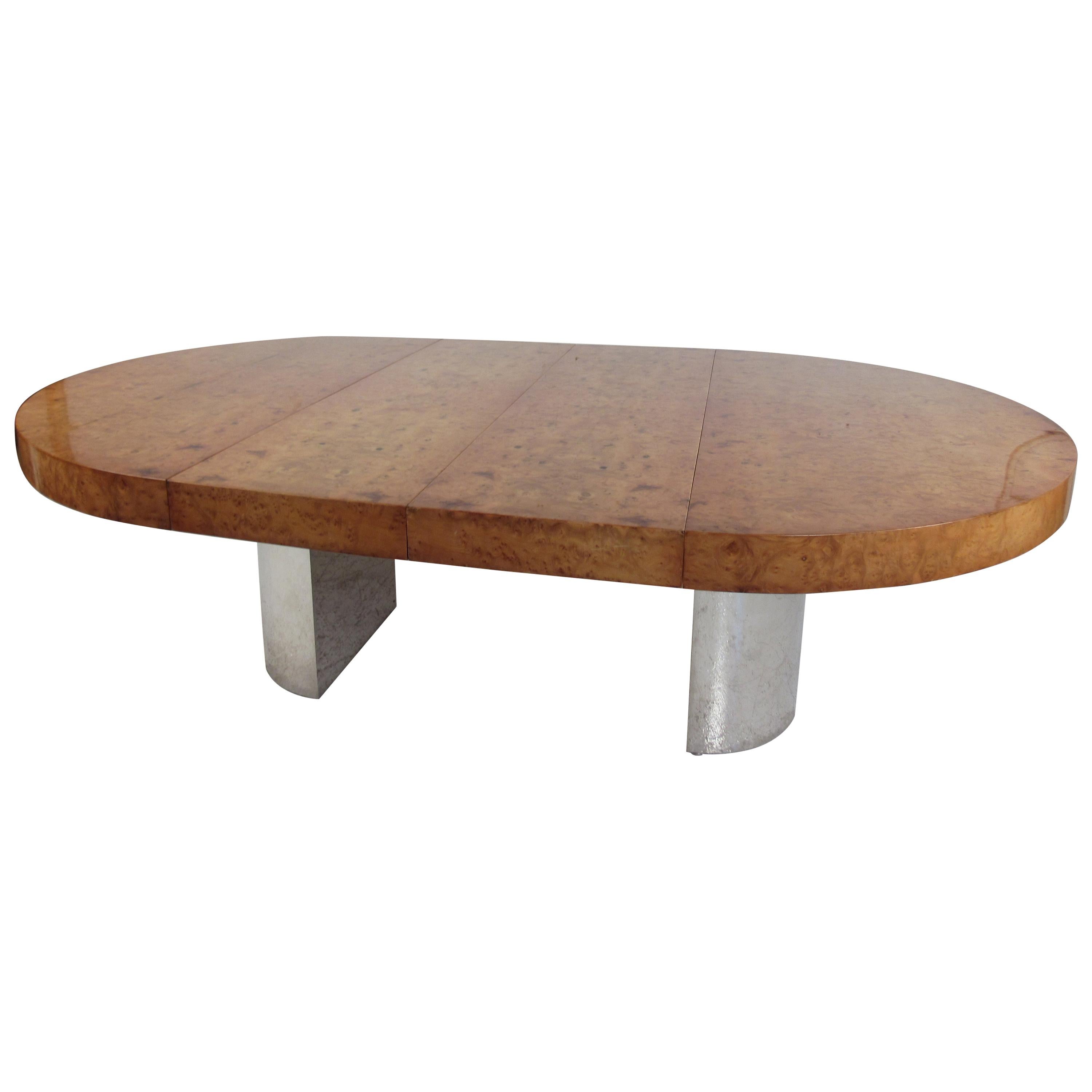 Mid-Century Modern Burl and Chrome Dining Table Attributed to Pace