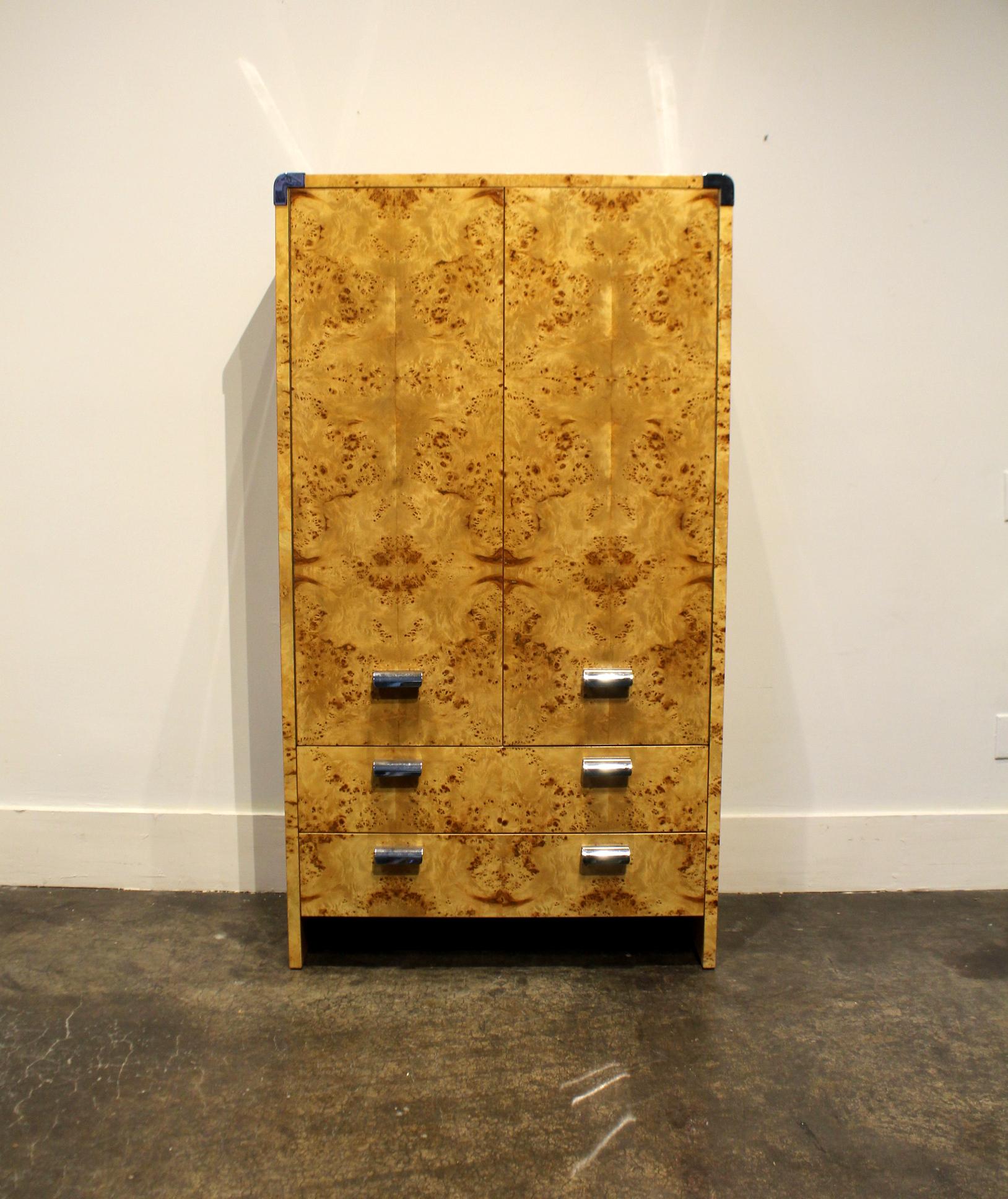 Mid-Century Modern Burl and Chrome High Chest Wardrobe by Pace at 1stDibs