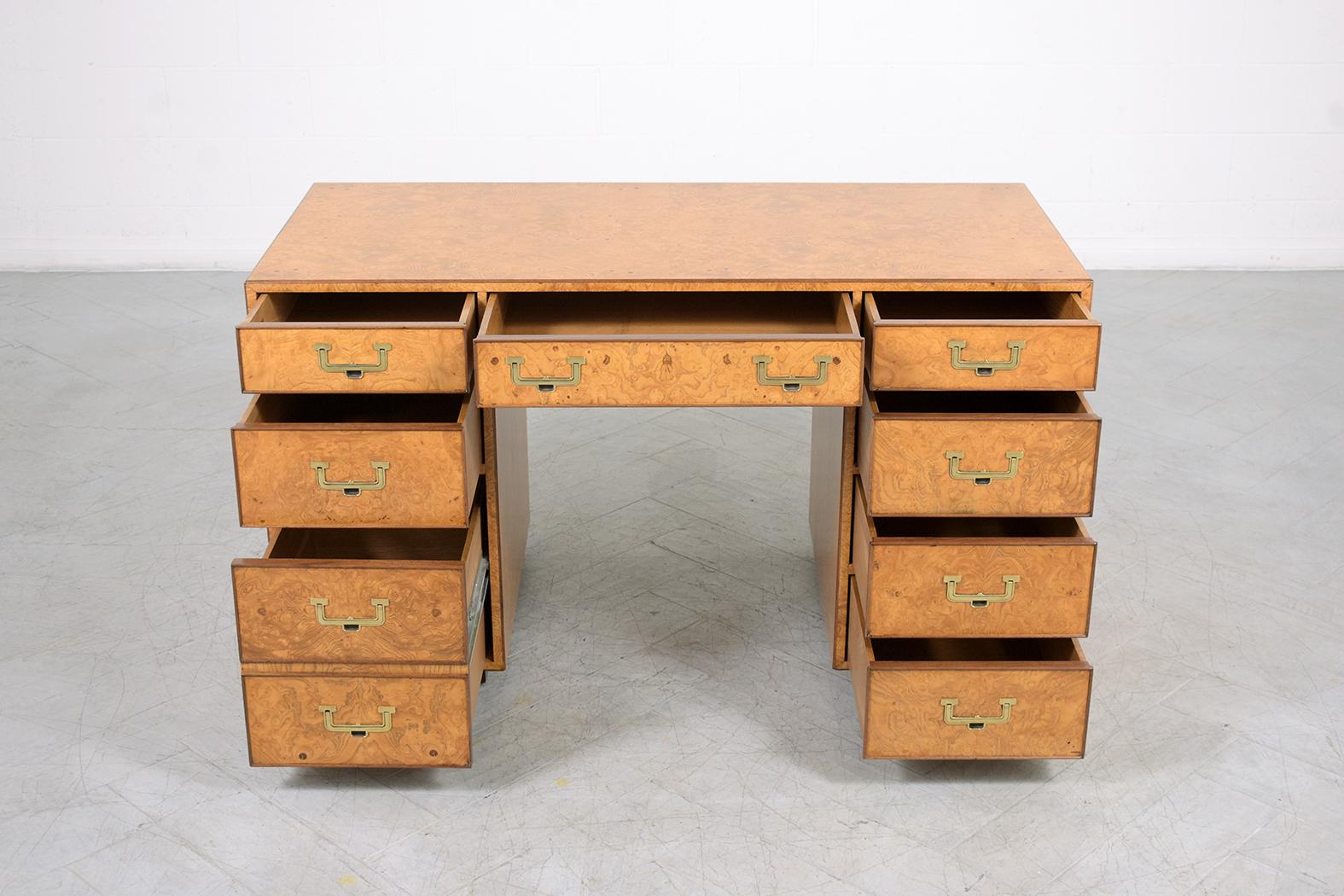 Carved Mid-Century Campaign Executive Desk