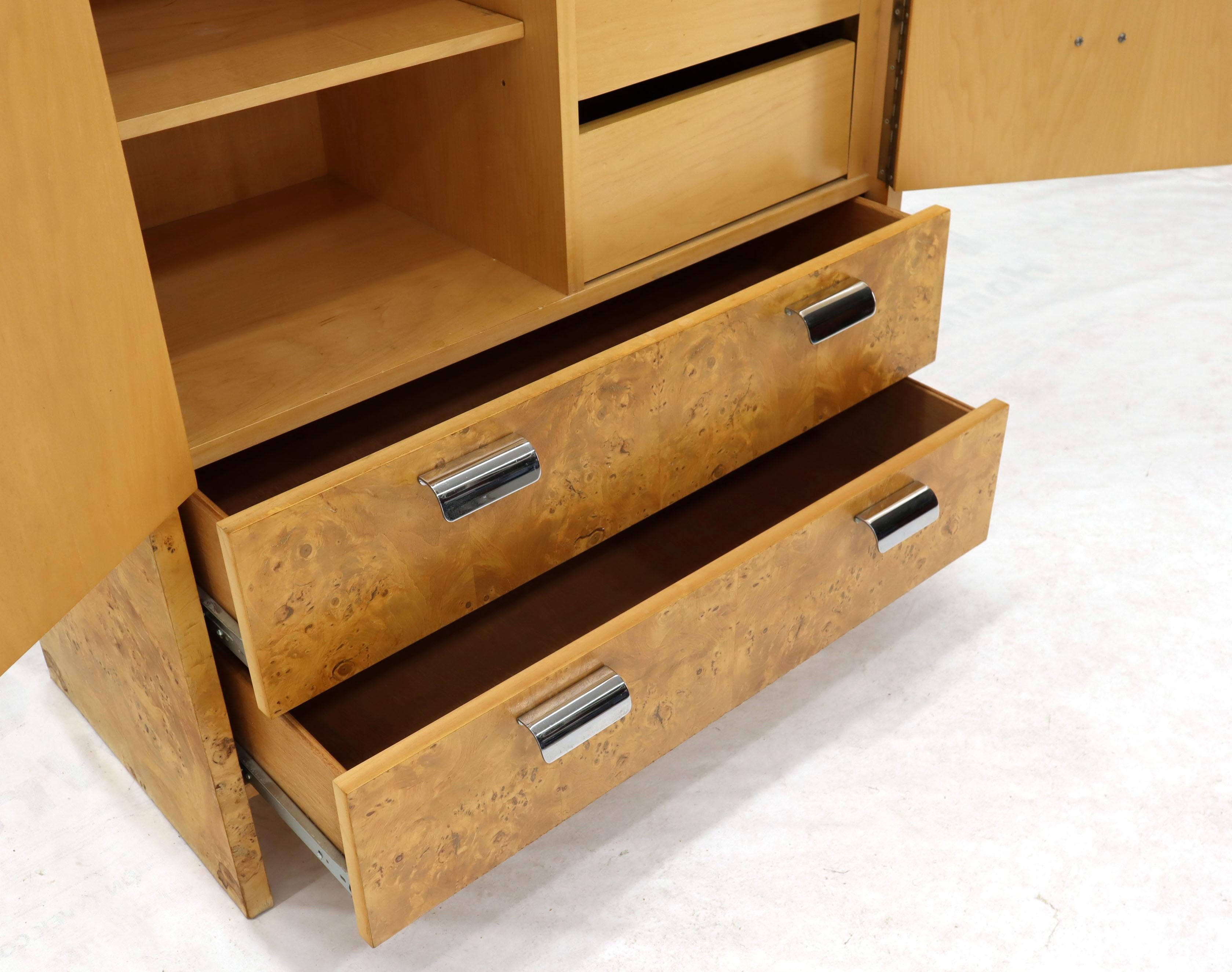 Mid-Century Modern Burl & Chrome Gentleman's High Chest Armoire Dresser Cabinet 3