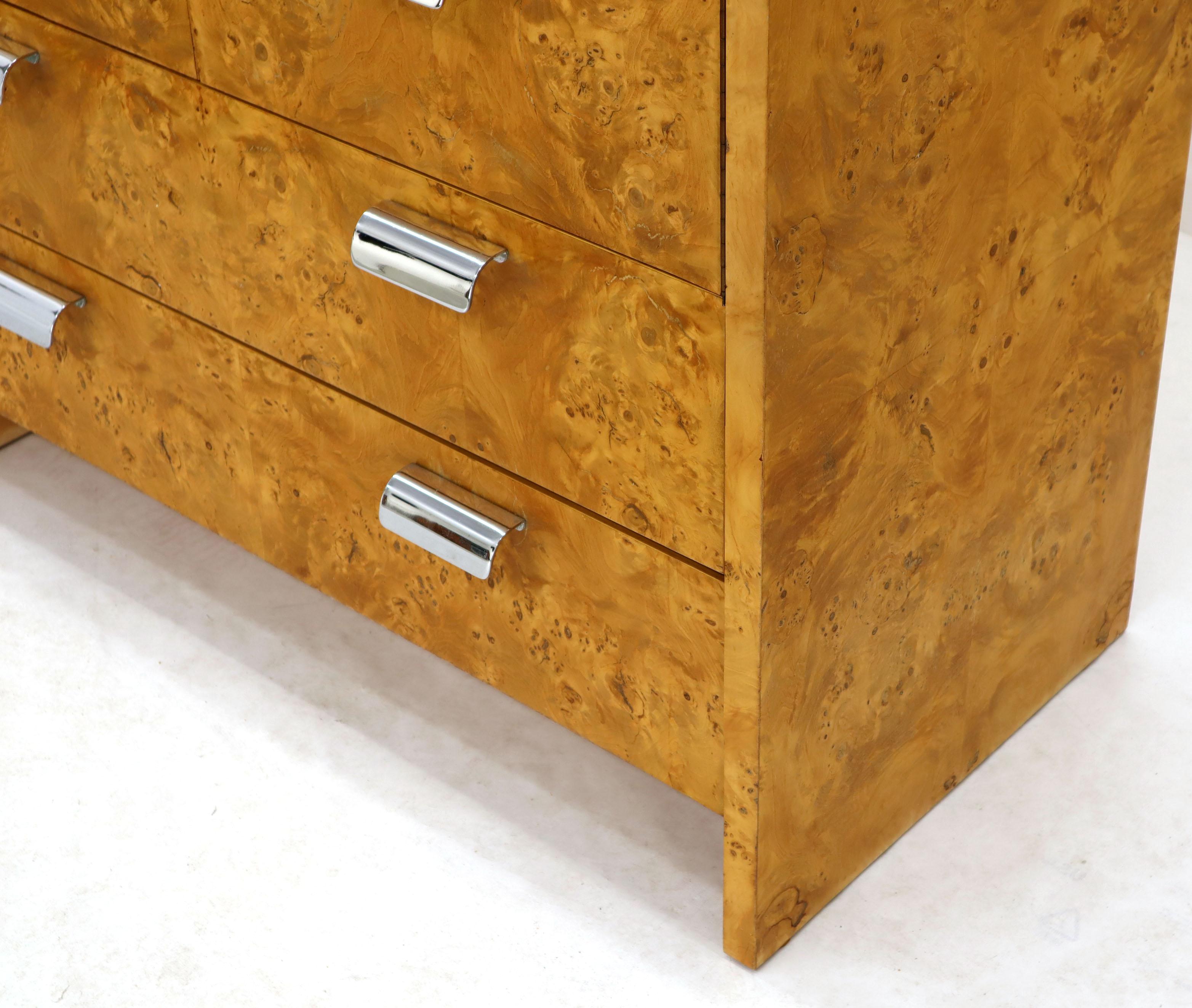 Mid-Century Modern Burl & Chrome Gentleman's High Chest Armoire Dresser Cabinet In Good Condition In Rockaway, NJ
