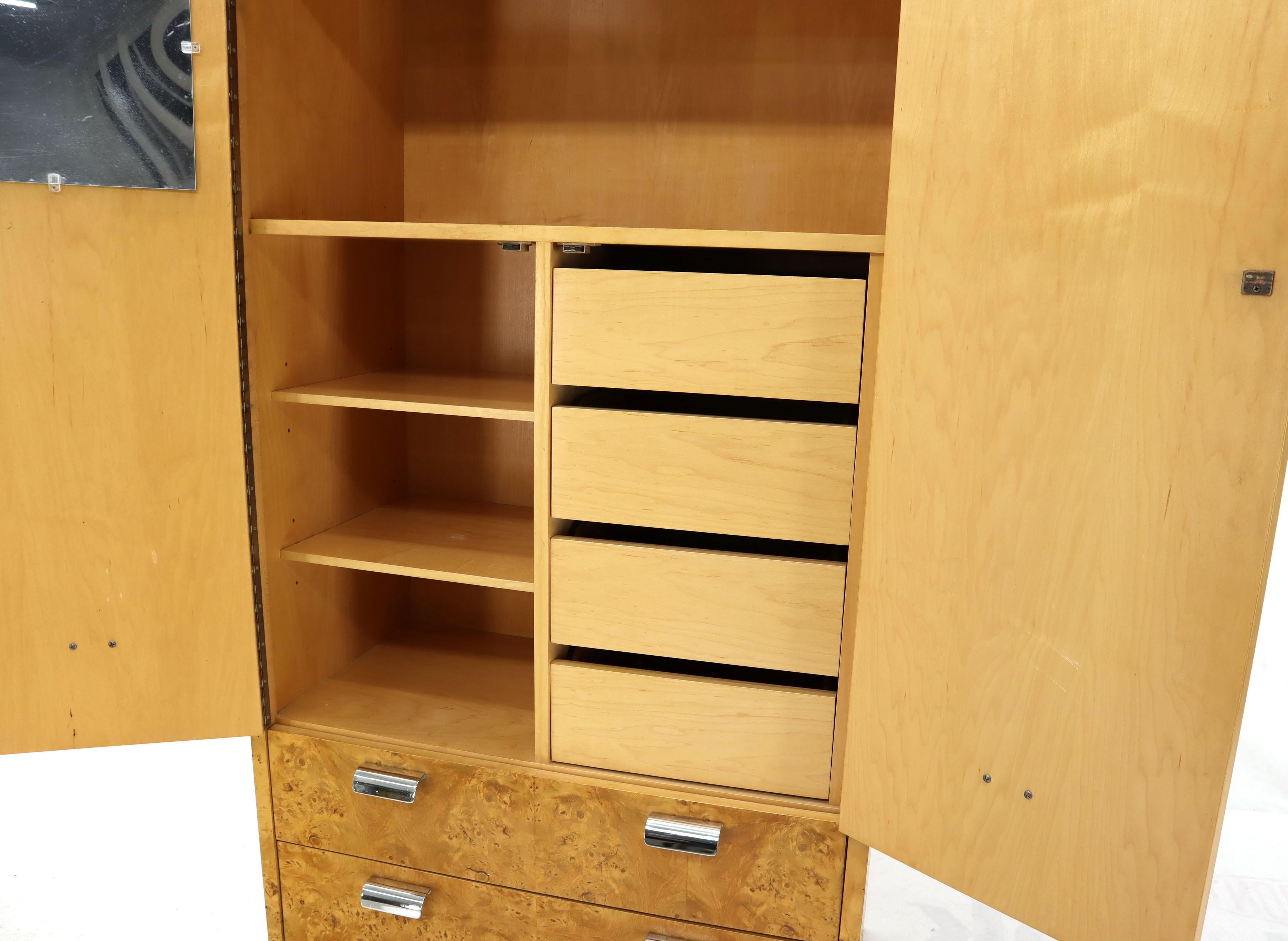 Mid-Century Modern Burl & Chrome Gentleman's High Chest Armoire Dresser Cabinet 1