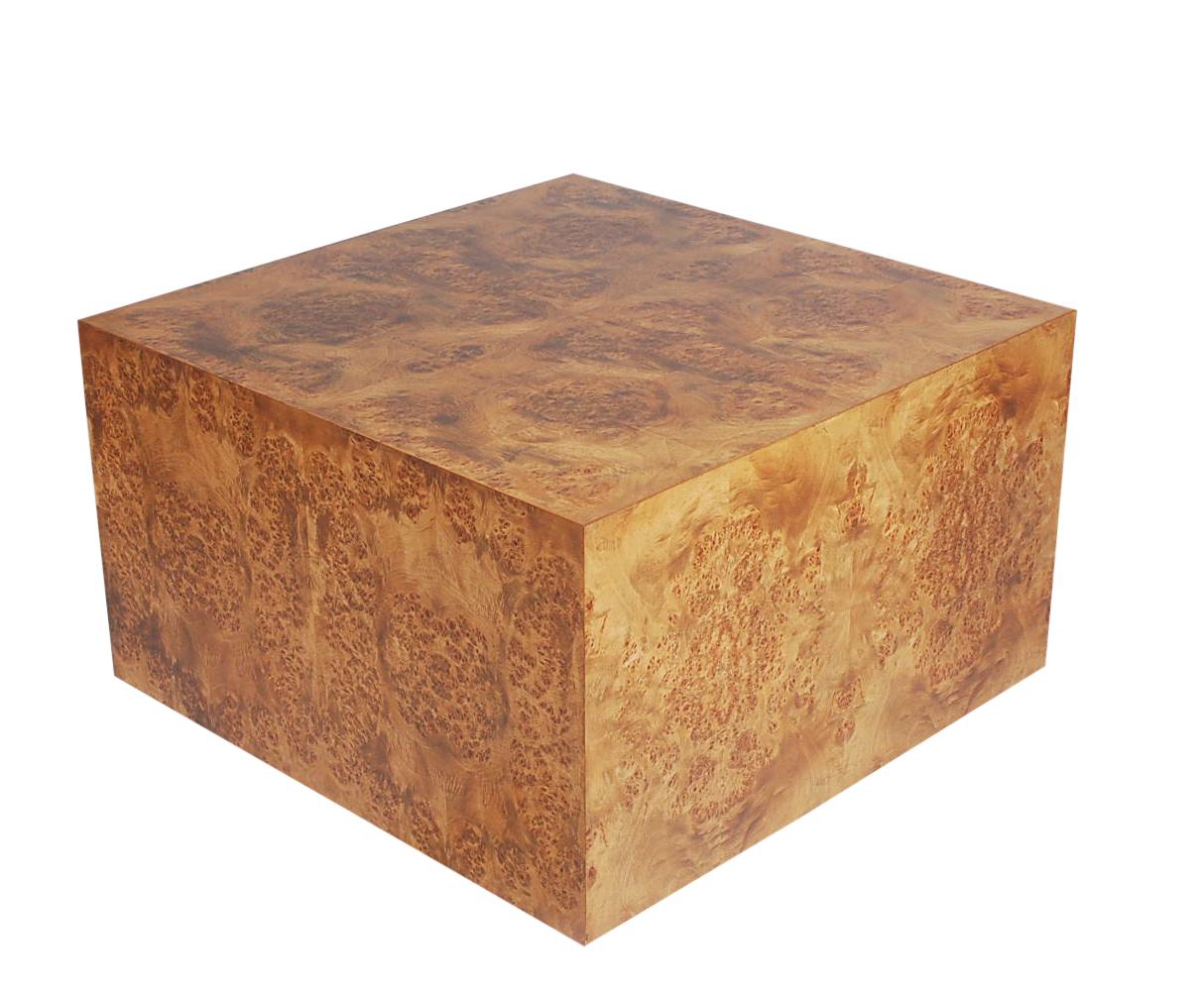 American Mid-Century Modern Burl Cube Coffee Table or Large Side Table by Milo Baughman
