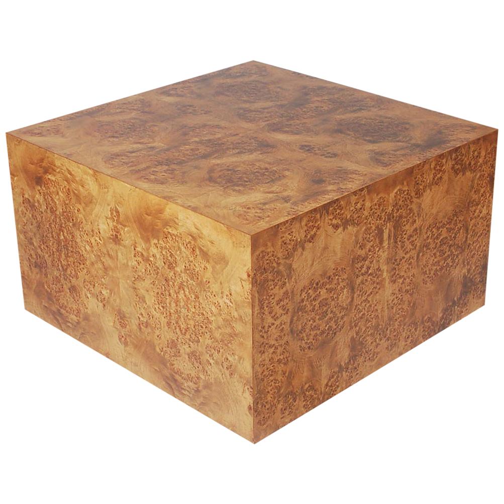Mid-Century Modern Burl Cube Coffee Table or Large Side Table by Milo Baughman