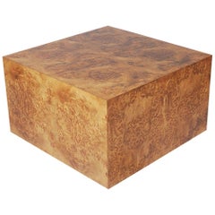 Mid-Century Modern Burl Cube Coffee Table or Large Side Table by Milo Baughman