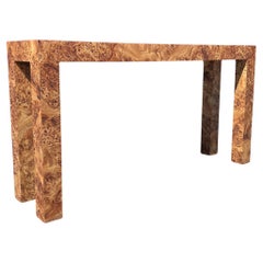 Mesa consola Parsons de laminado Burl moderno de mediados de siglo