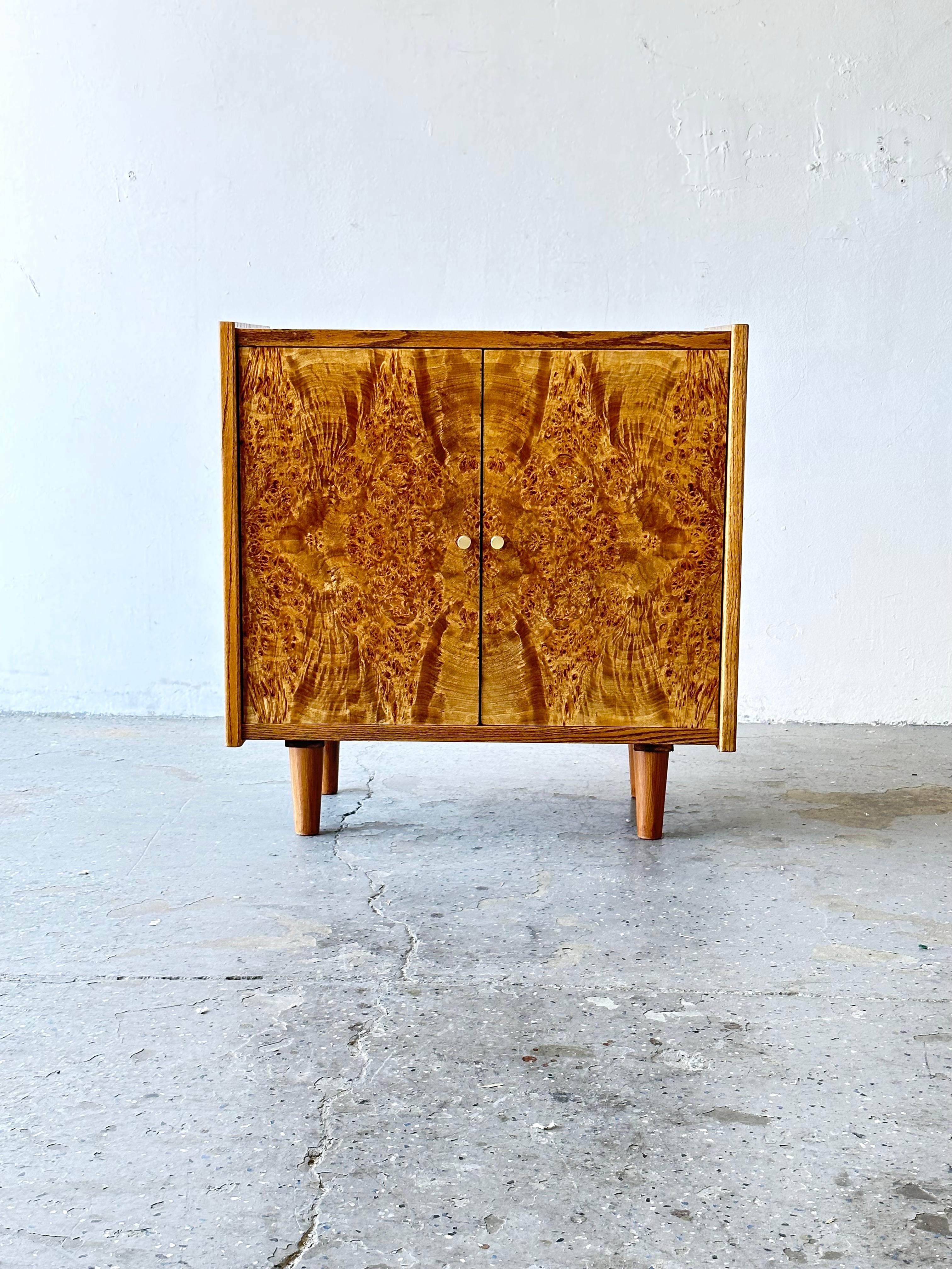 Mid-Century Modern Mid Century Modern Burl Olive and Oak Wood Entry Cabinet Milo Baughman Style
