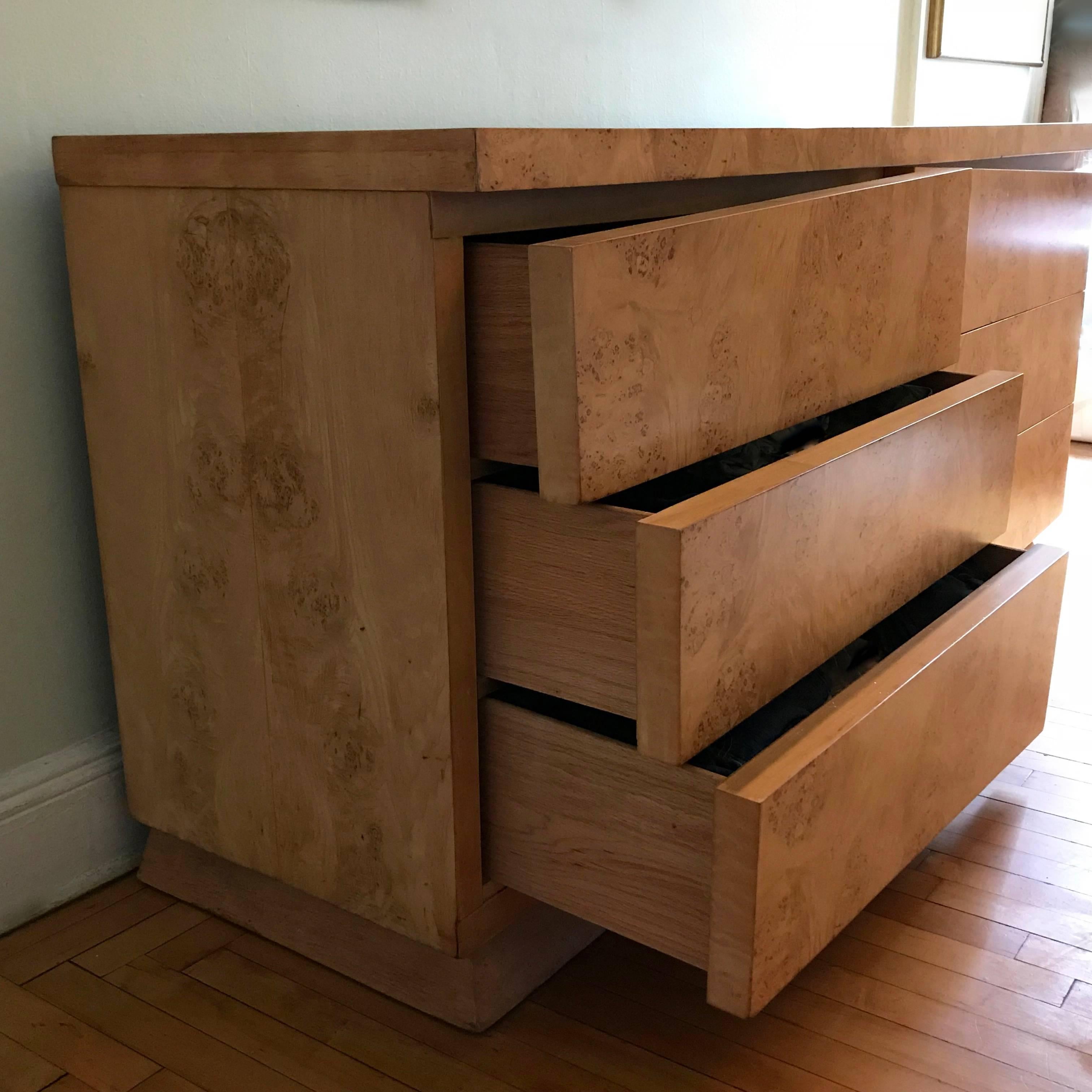 Mid-Century Modern Burl Olive Wood Double Dresser 4