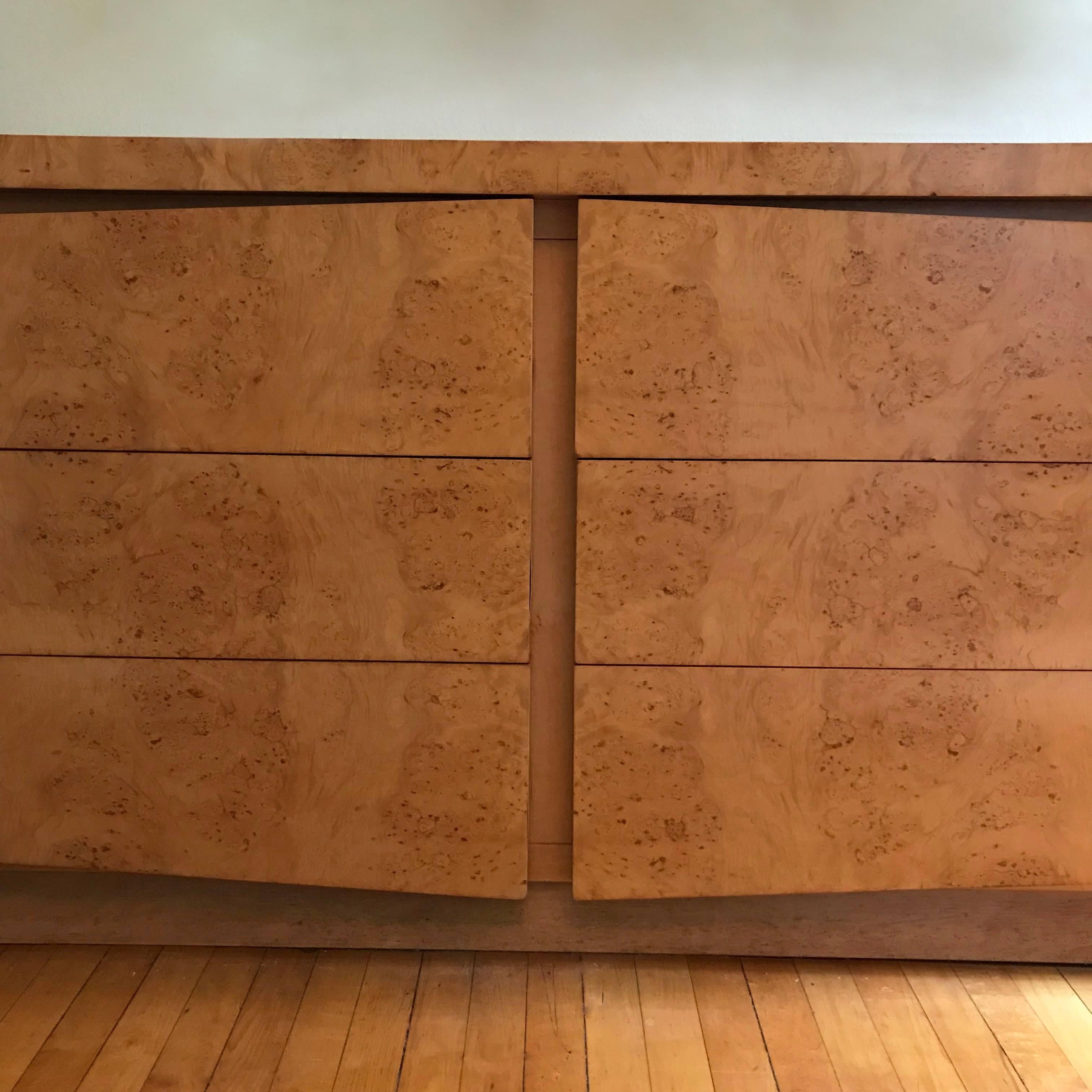 20th Century Mid-Century Modern Burl Olive Wood Double Dresser