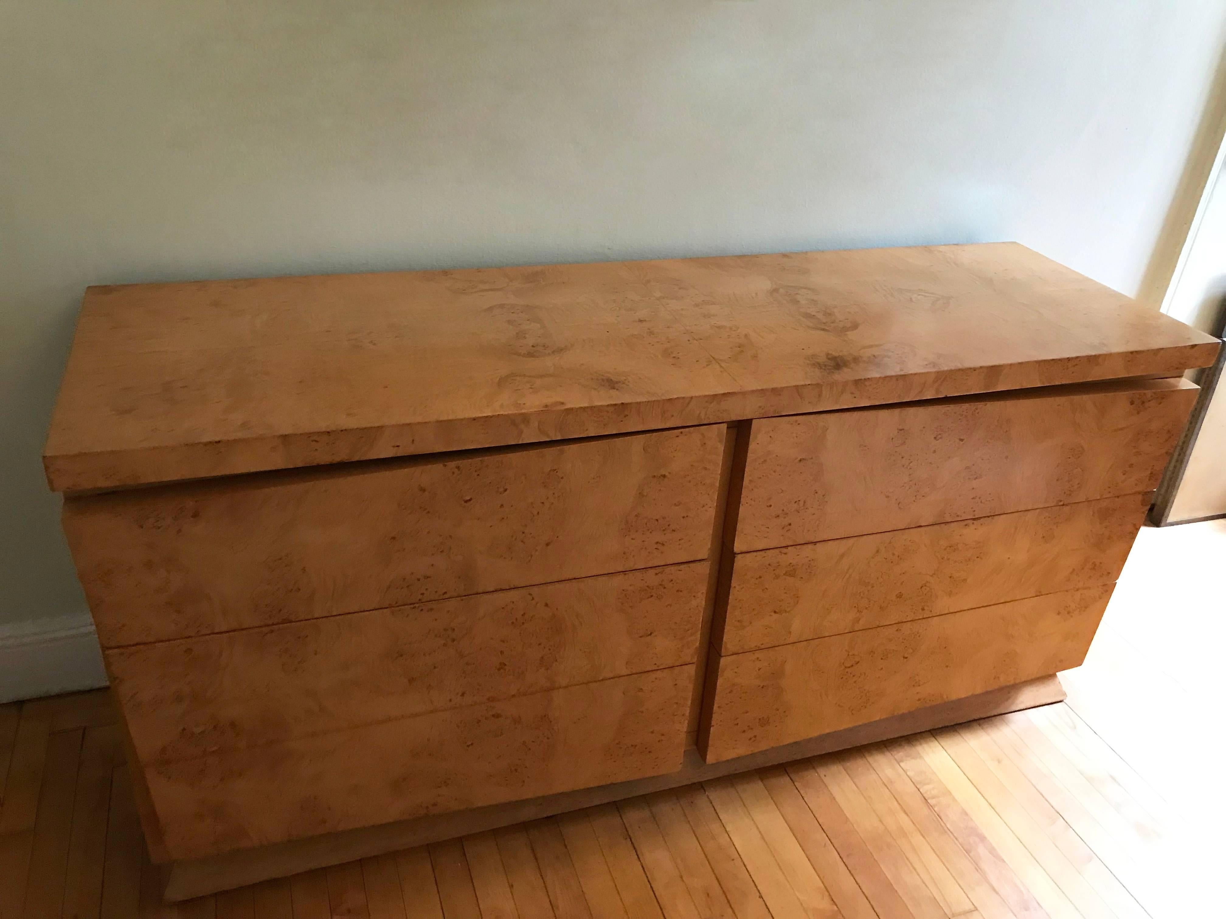 Mid-Century Modern Burl Olive Wood Double Dresser 1
