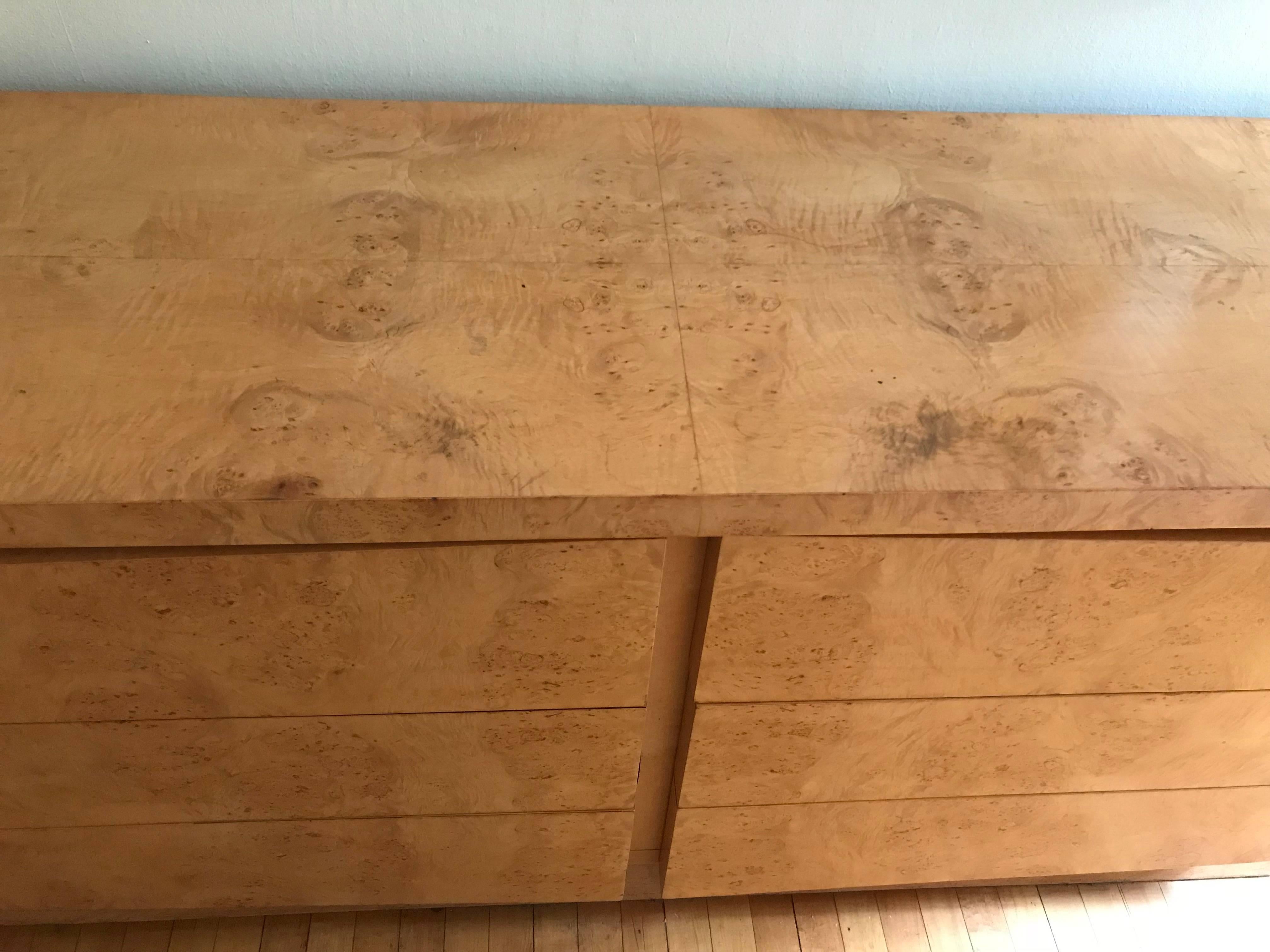 Mid-Century Modern Burl Olive Wood Double Dresser 2
