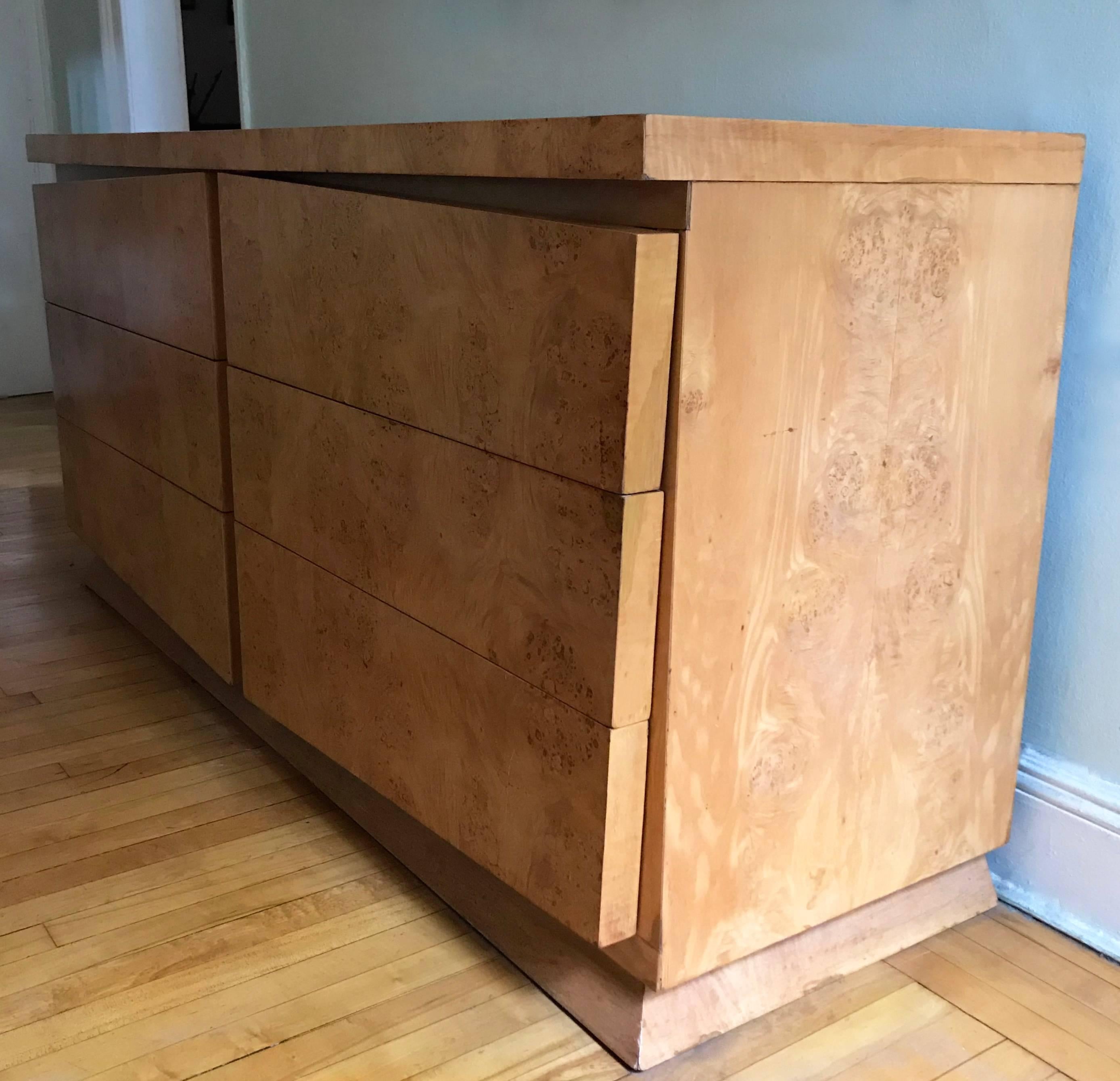 Mid-Century Modern Burl Olive Wood Double Dresser 3