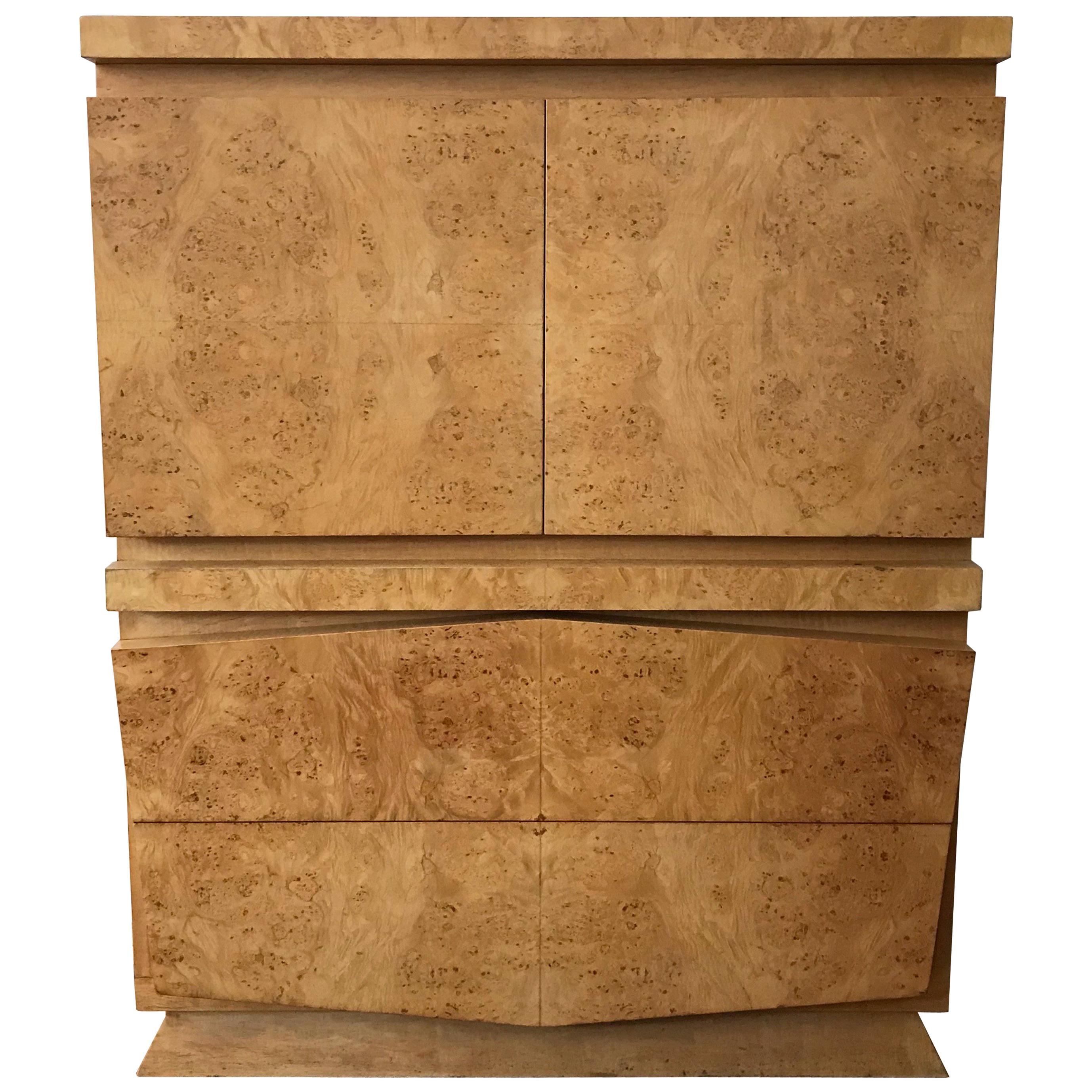 MidCentury Modern Burl Olive Wood Highboy Dresser at 1stDibs