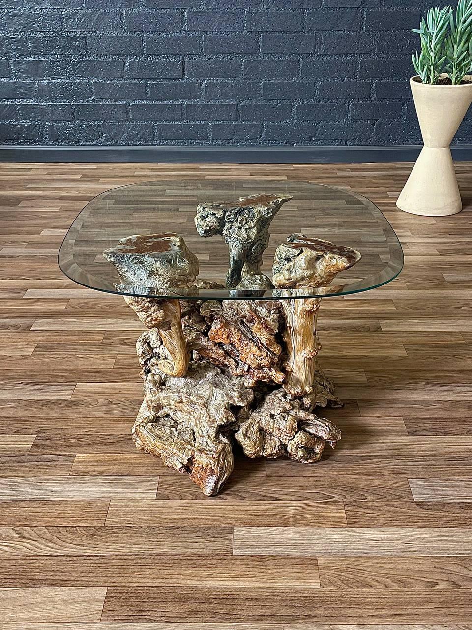 Materials: Burl Root Wood, Original Glass Top 
