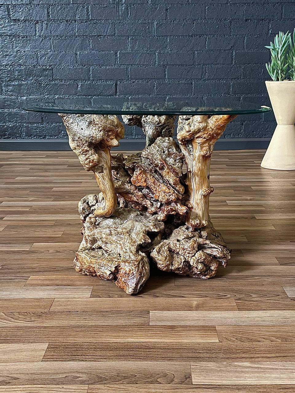 Mid-Century Modern Burl Root Side & Glass Side Table In Good Condition In Los Angeles, CA