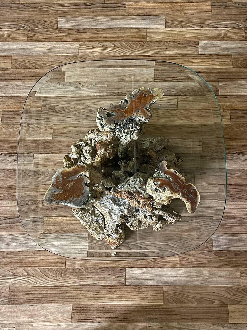 Mid-20th Century Mid-Century Modern Burl Root Side & Glass Side Table