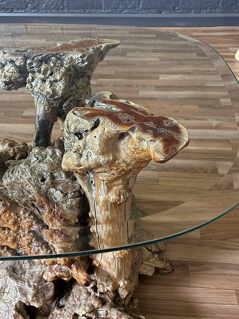 Mid-Century Modern Burl Root Side & Glass Side Table 1