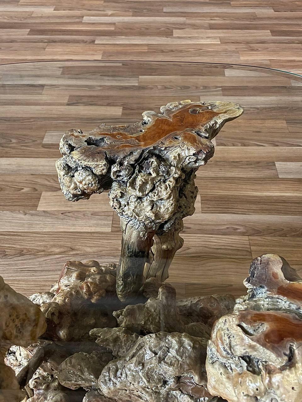 Mid-Century Modern Burl Root Side & Glass Side Table 2