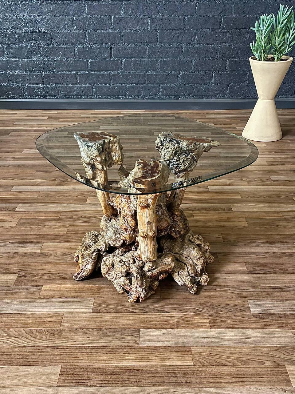 Mid-Century Modern Burl Root Side & Glass Side Table 3