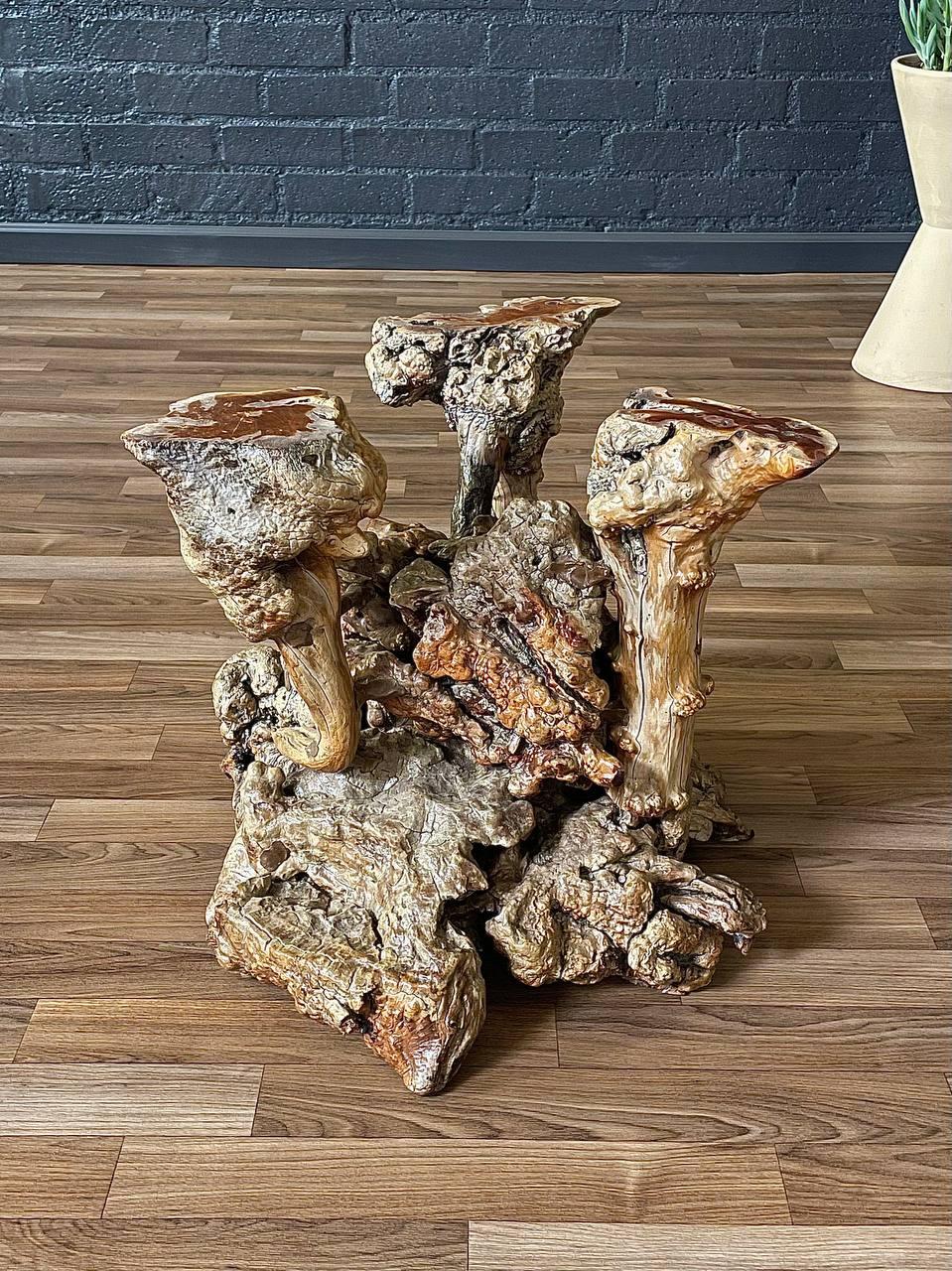 Mid-Century Modern Burl Root Side & Glass Side Table 4