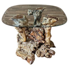 Mid-Century Modern Burl Root Side & Glass Side Table