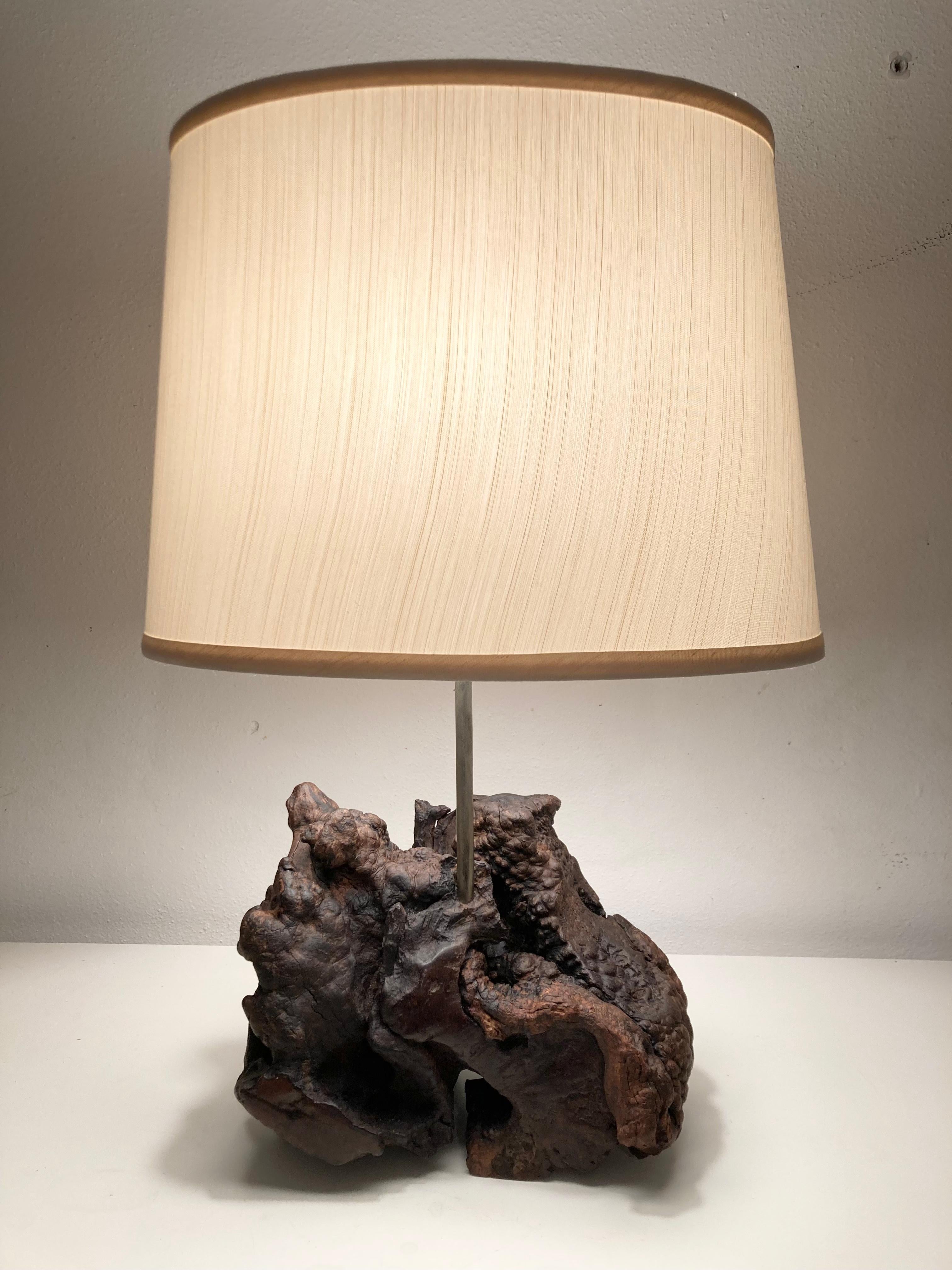Mid Century Modern Burl Table Lamp 1960s In Good Condition For Sale In Miami, FL