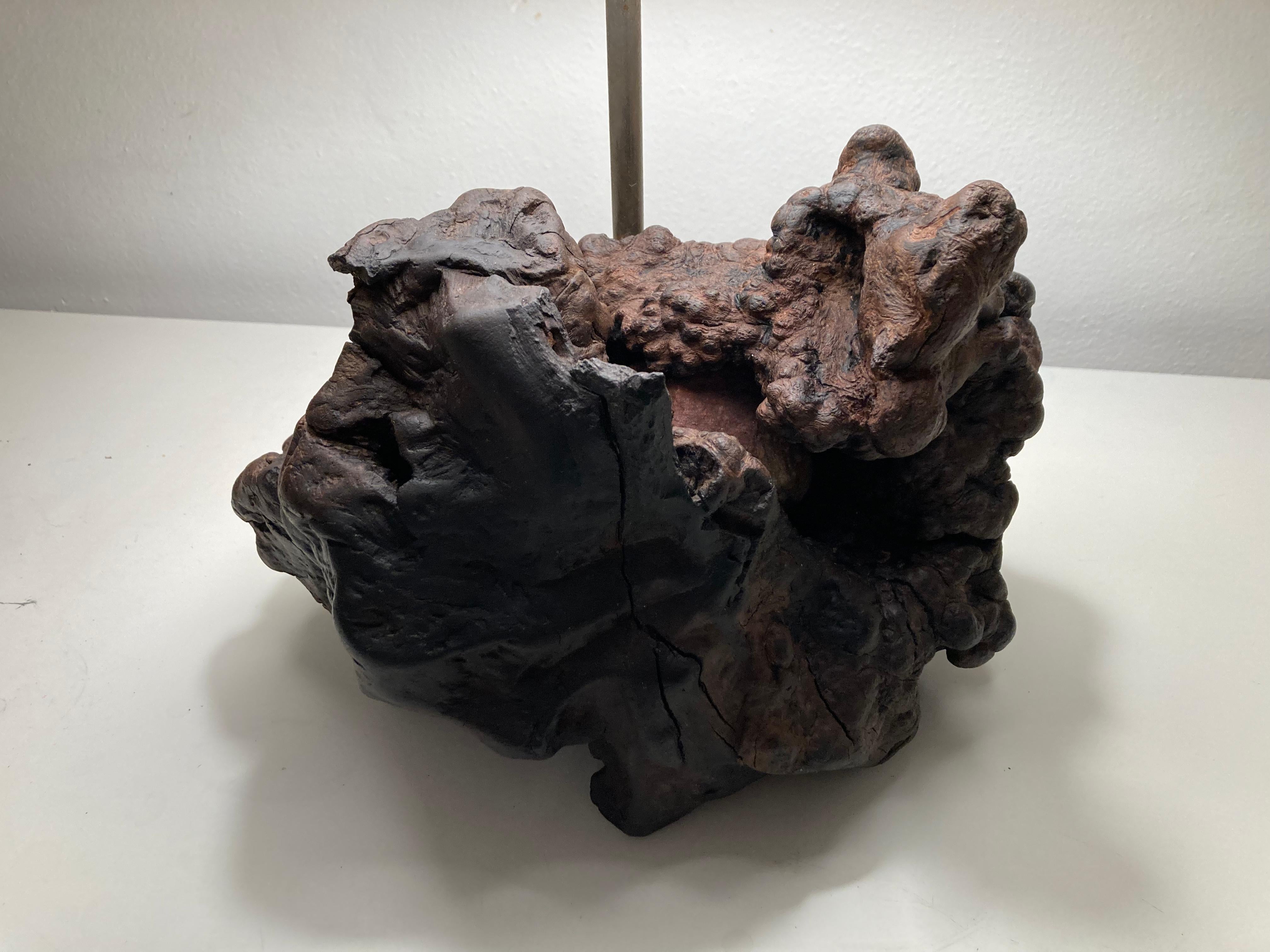 Fabric Mid Century Modern Burl Table Lamp 1960s