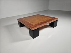 Mid-Century Modern burl wood and black lacquered coffee table, Italy, 1970s