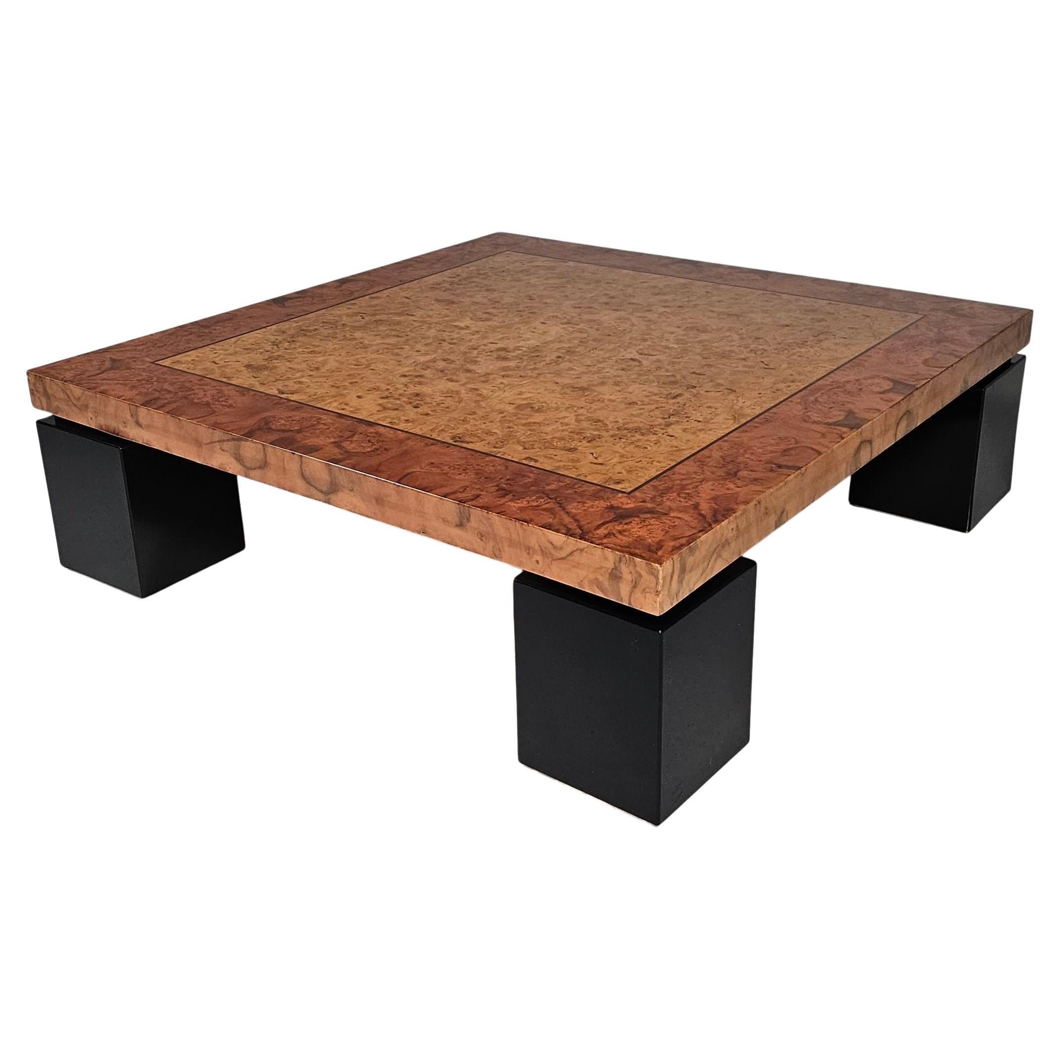 Mid-Century Modern burl wood and black lacquered coffee table, Italy, 1970s