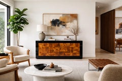 Mid-Century Modern Burl Wood and Black Lacquered Credenza by Directional