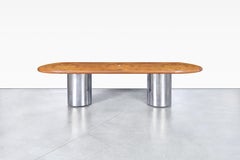 Mid-Century Modern Burl Wood and Chrome Oval Dining Table or Conference Table