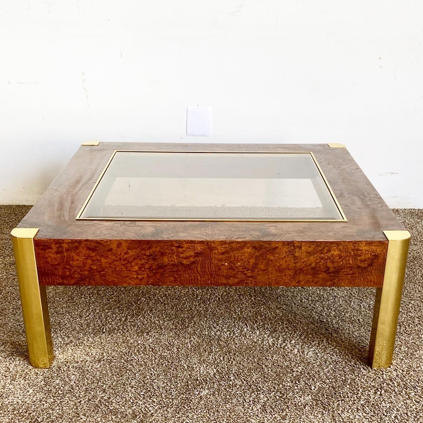 Mid Century Modern Burl Wood and Gold Coffee Table by Century Furniture ...